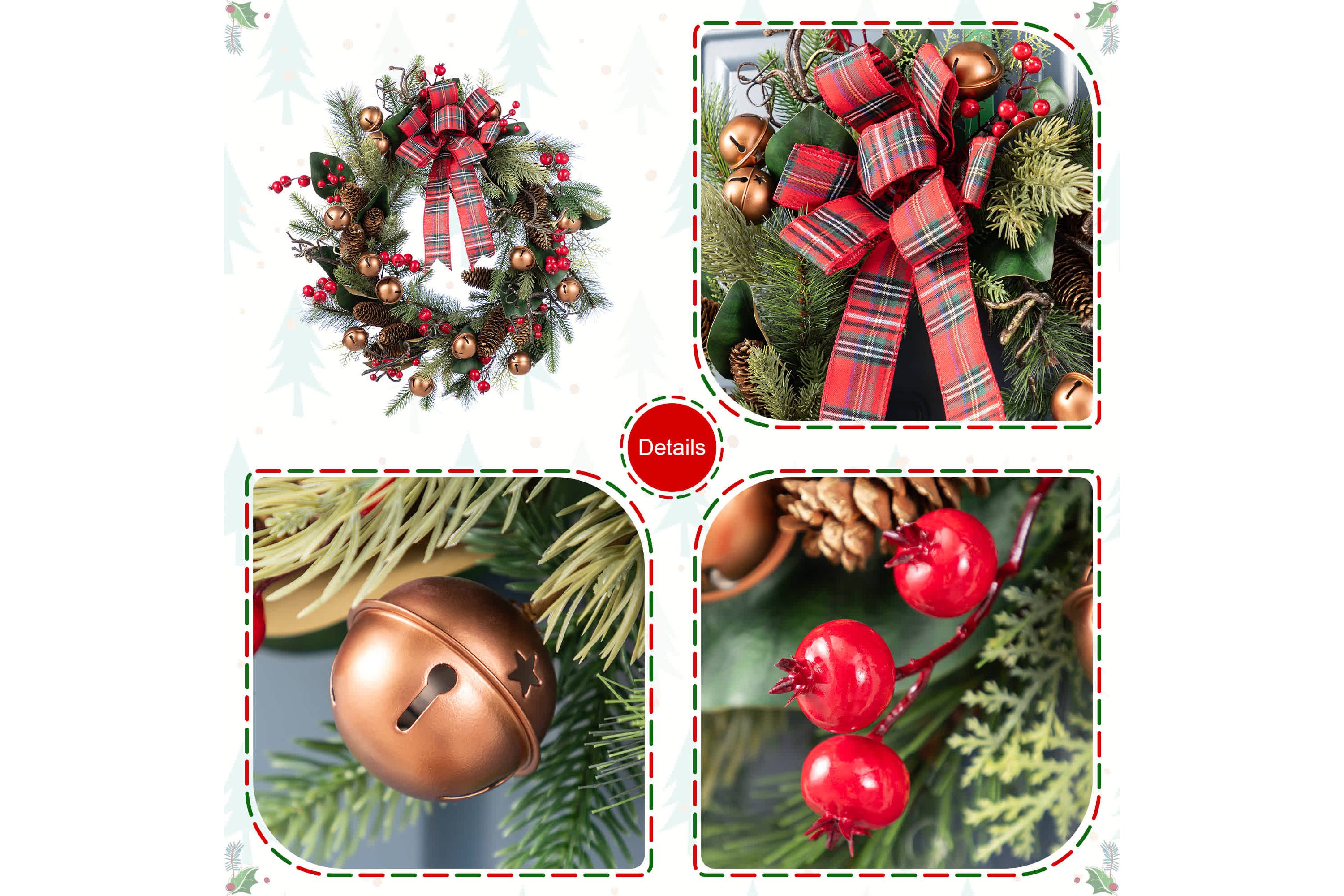 24"D Christmas Bell, Pinecone & Berry Bow Wreath