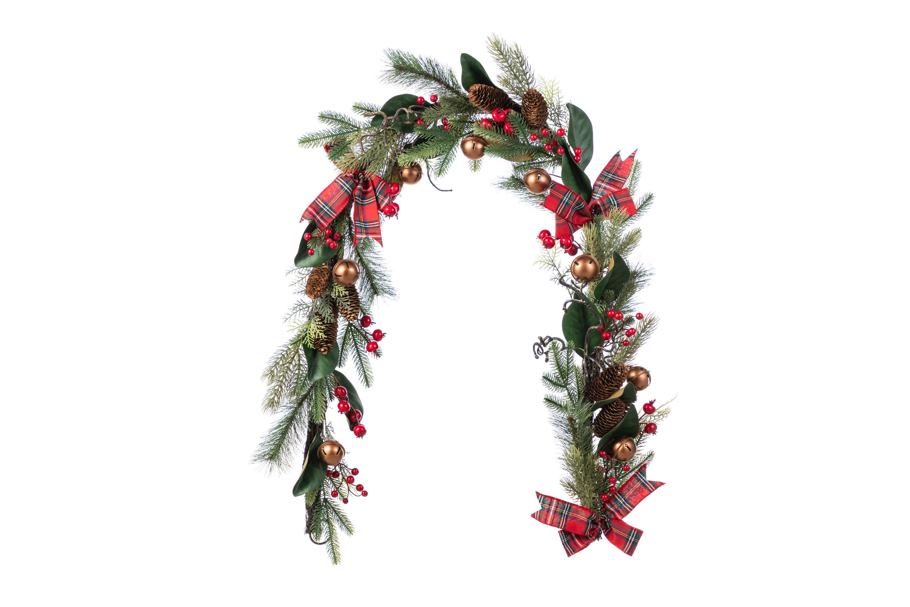 6FT Christmas Bell, Pinecone & Berry Bow Garland