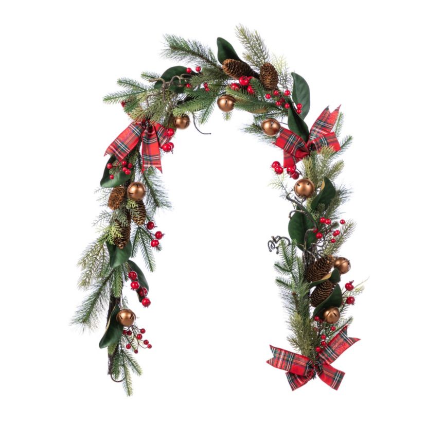 6FT Christmas Bell, Pinecone & Berry Bow Garland