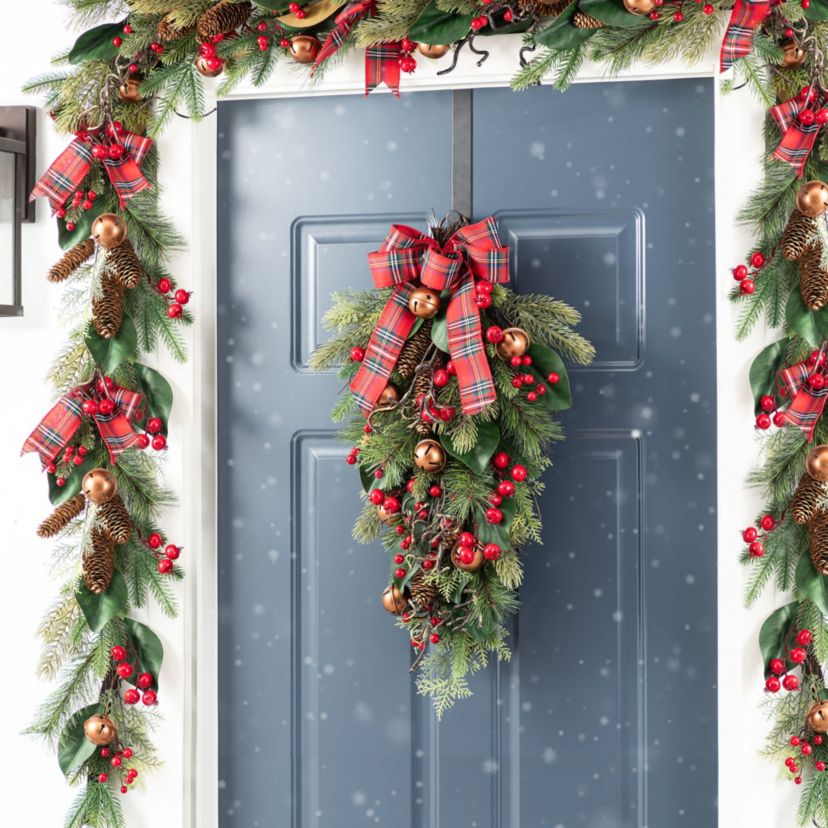 6FT Christmas Bell, Pinecone & Berry Bow Garland