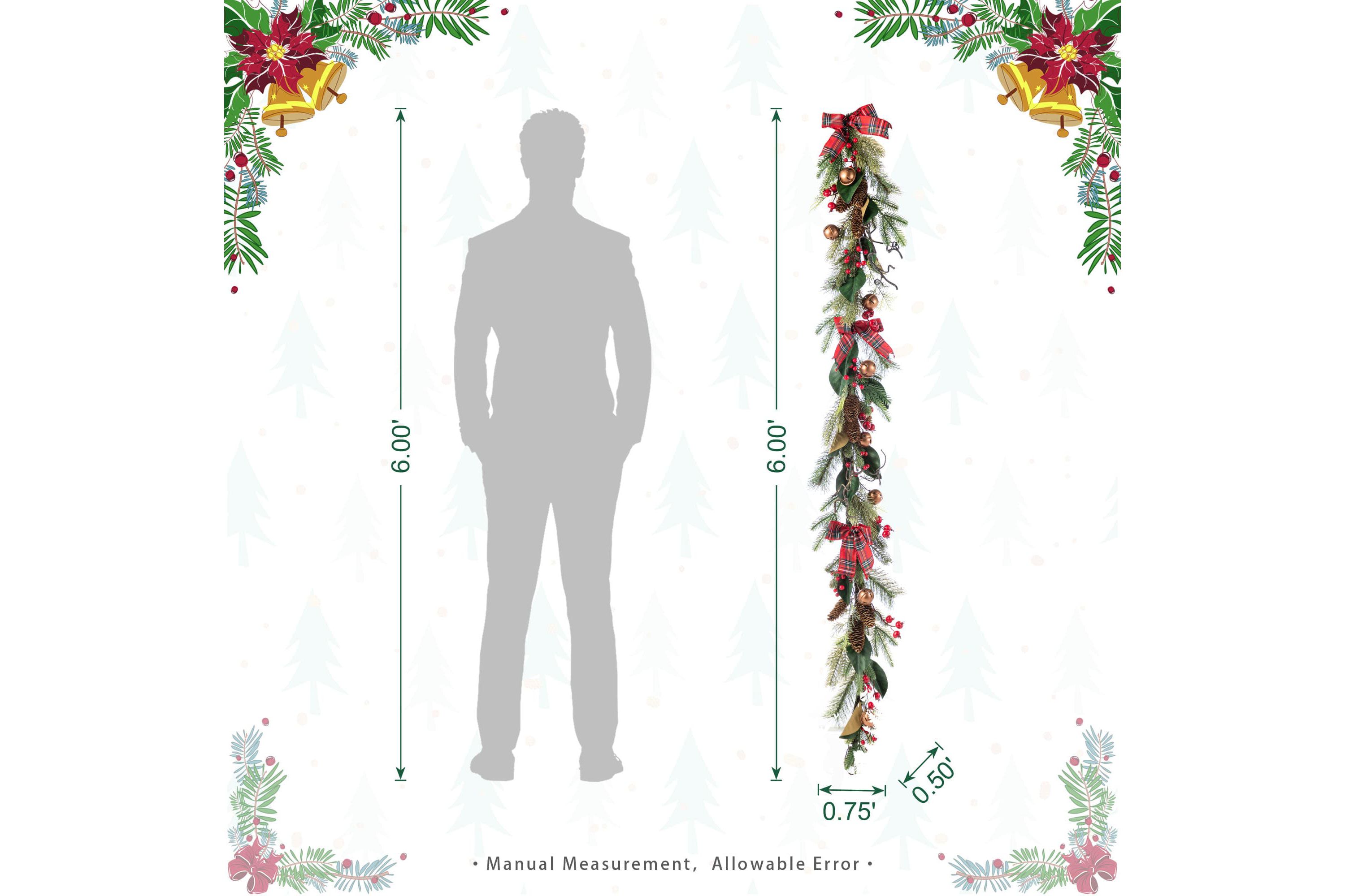 6FT Christmas Bell, Pinecone & Berry Bow Garland
