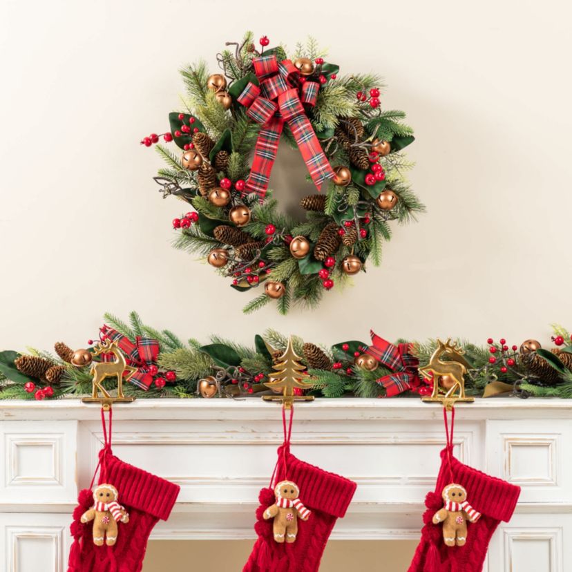 6FT Christmas Bell, Pinecone & Berry Bow Garland