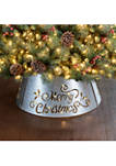 Galvanized "Merry Christmas" Cutout Metal Tree Collar with Light String