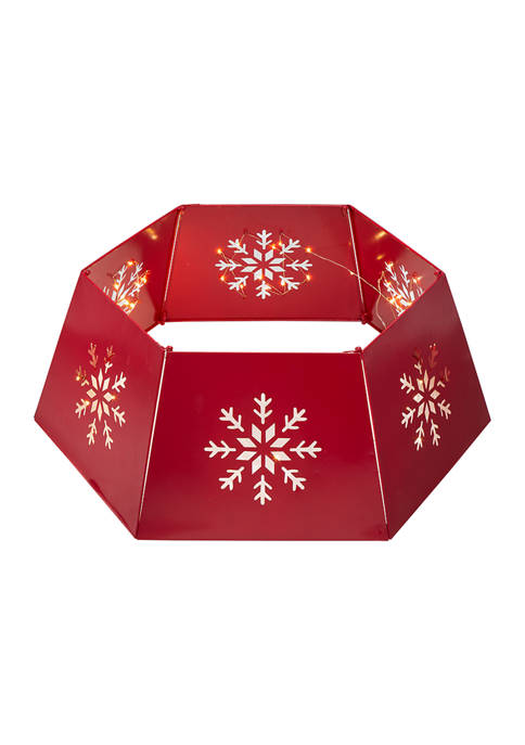 Glitzhome Red Hexagonal Metal Cutout Snowflake Tree Collar