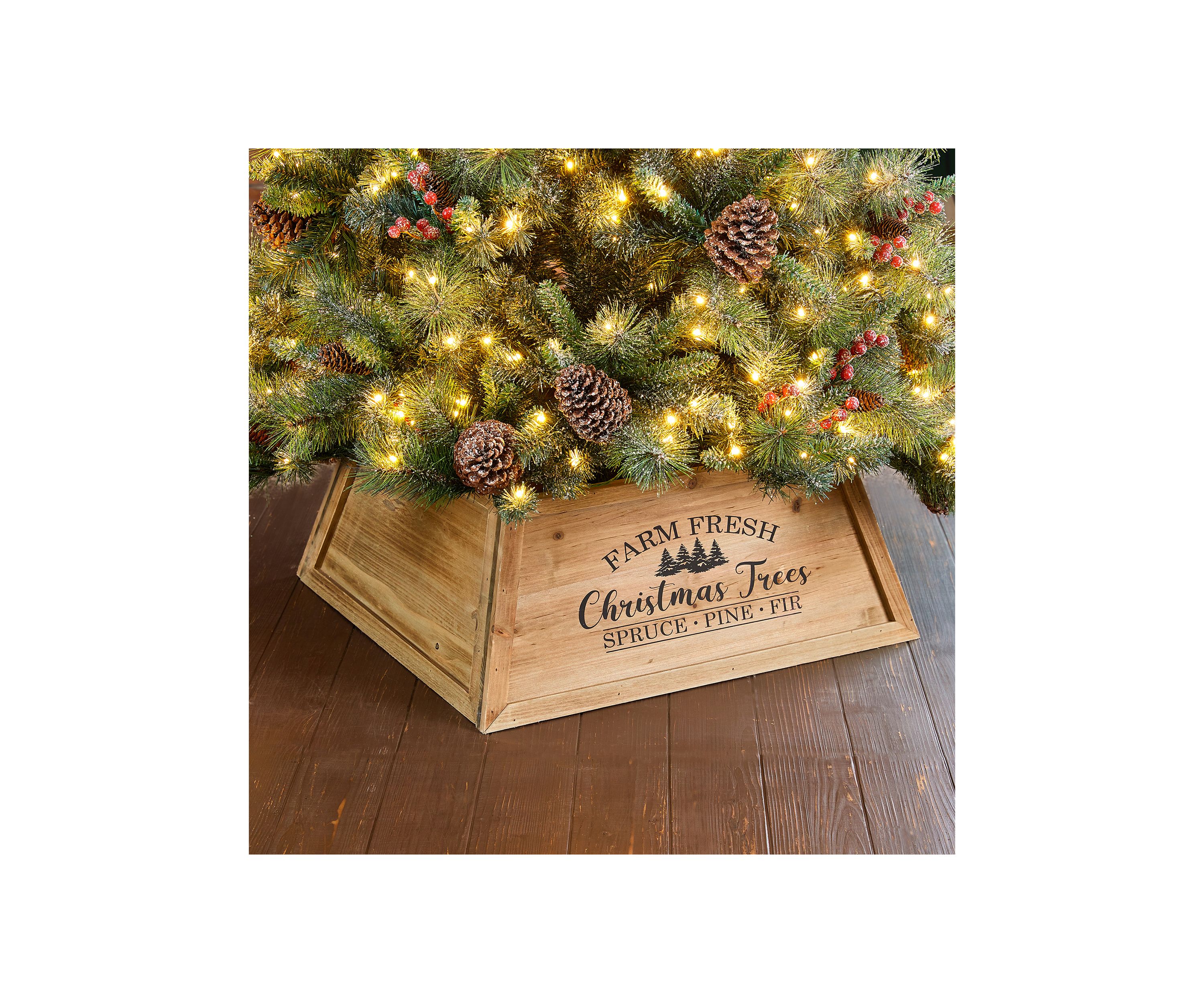 Natural Wooden Trapezoid Farm Fresh Christmas Trees Tree Collar