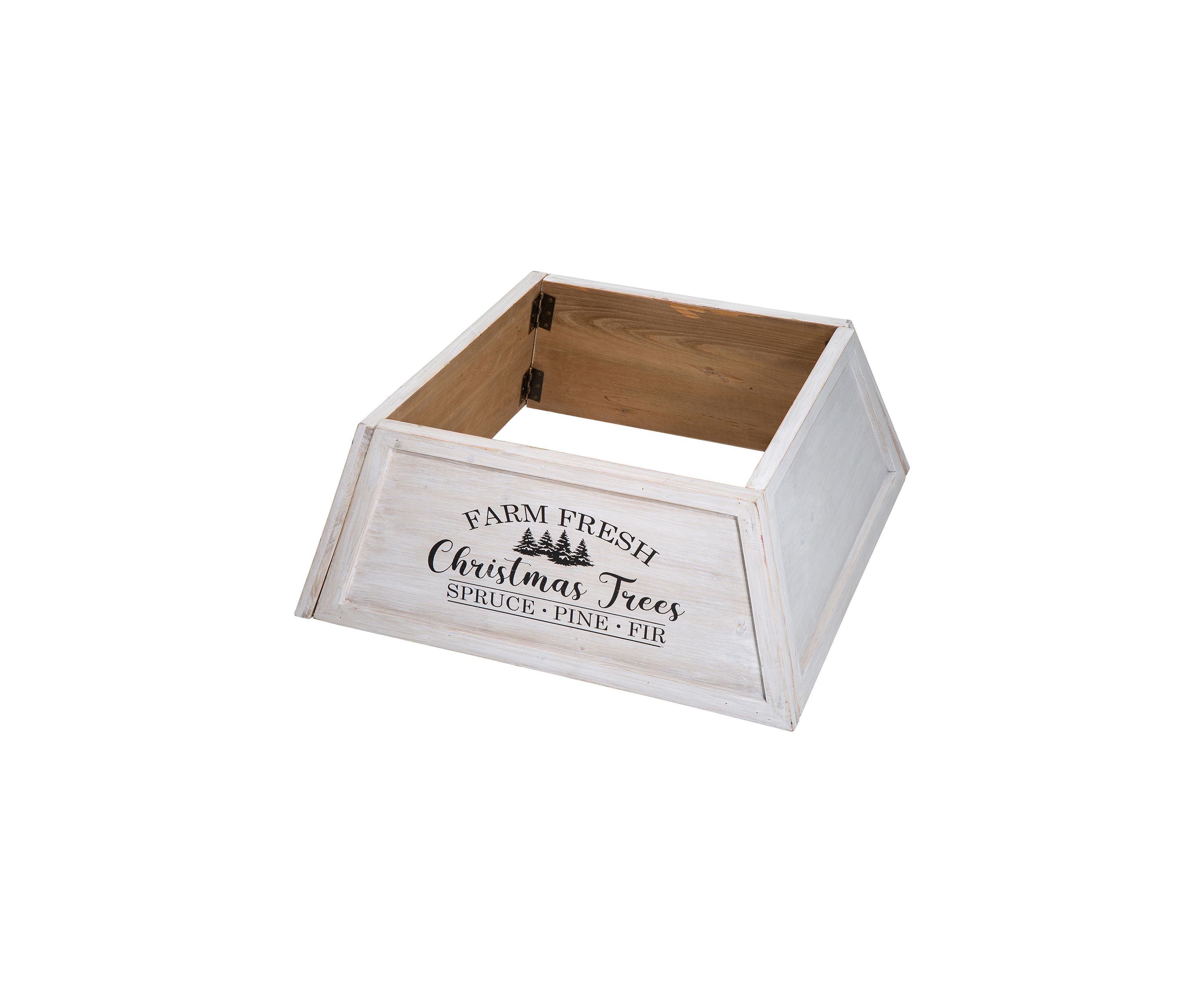 Washed White Wooden Trapezoid Farm Fresh Christmas Trees Tree Collar