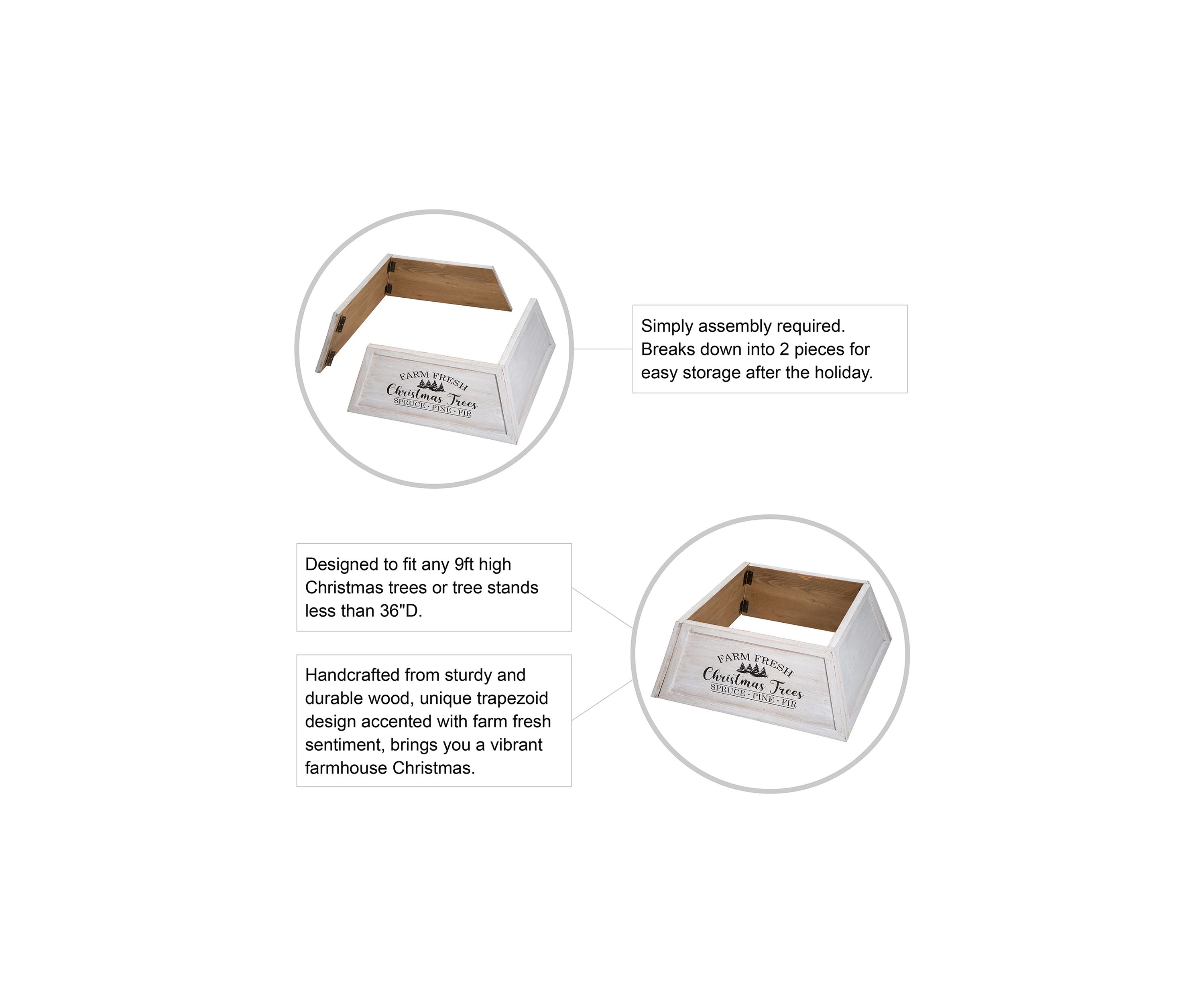 Washed White Wooden Trapezoid Farm Fresh Christmas Trees Tree Collar