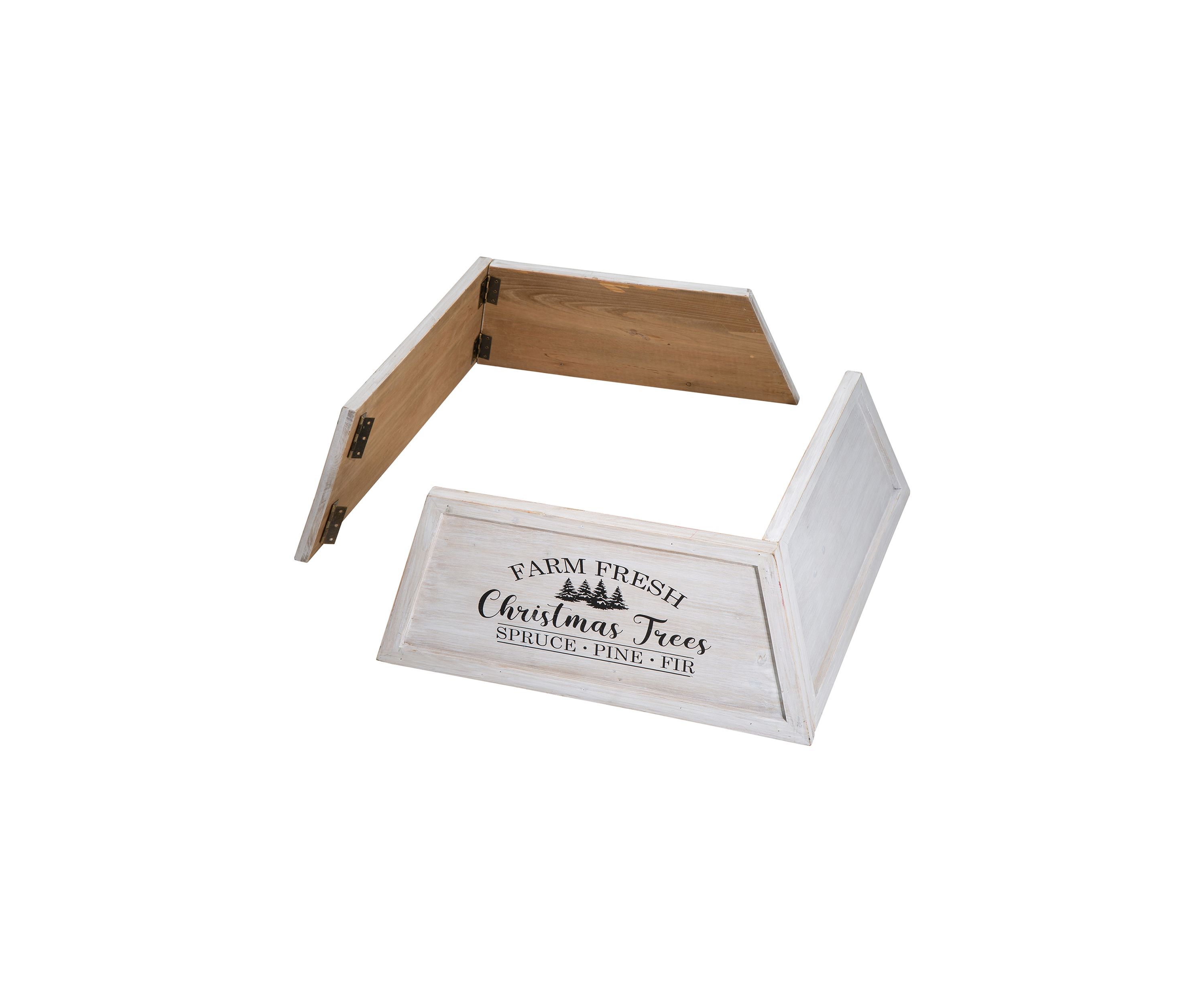 Washed White Wooden Trapezoid Farm Fresh Christmas Trees Tree Collar