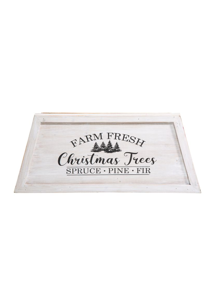 Washed White Wooden Trapezoid Farm Fresh Christmas Trees Tree Collar