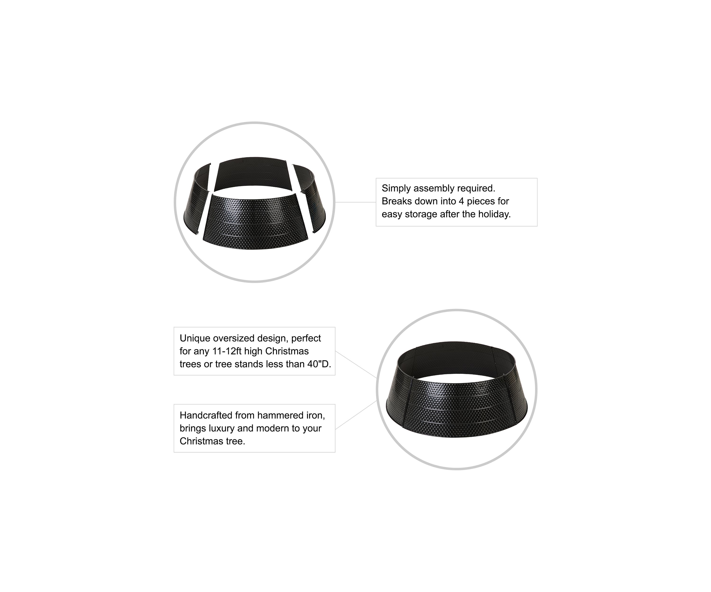 Christmas Black Hammered Metal Tree Collar