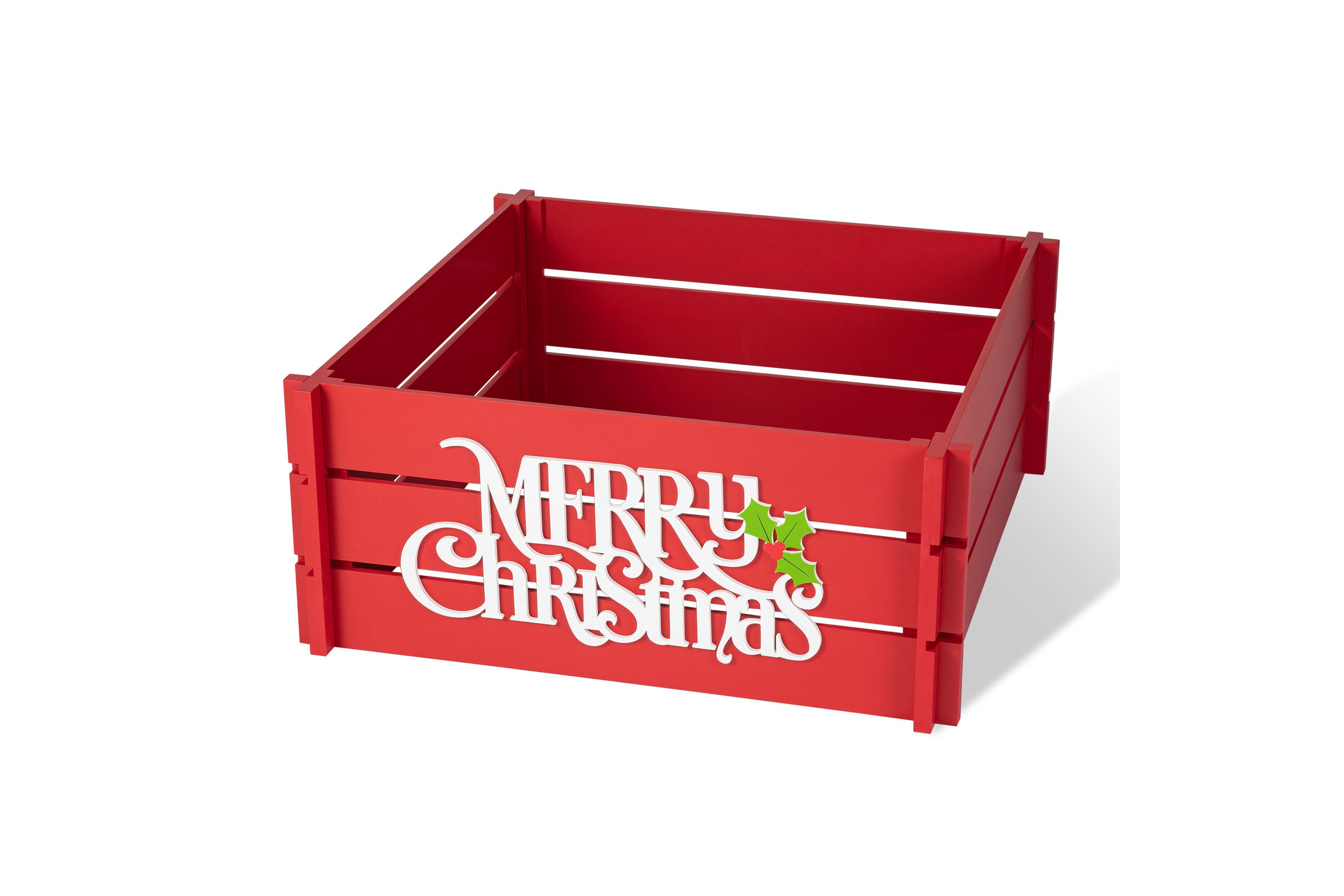 27"L Red "MERRY CHRISTMAS" Wooden Crate Tree Collar(KD)