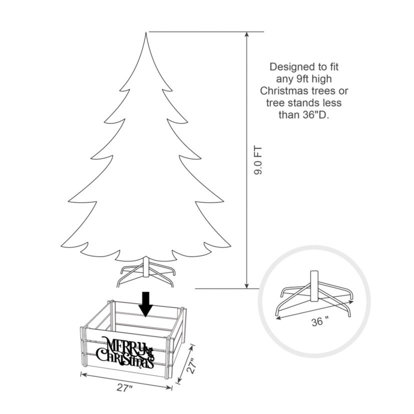 27"L Red "MERRY CHRISTMAS" Wooden Crate Tree Collar(KD)