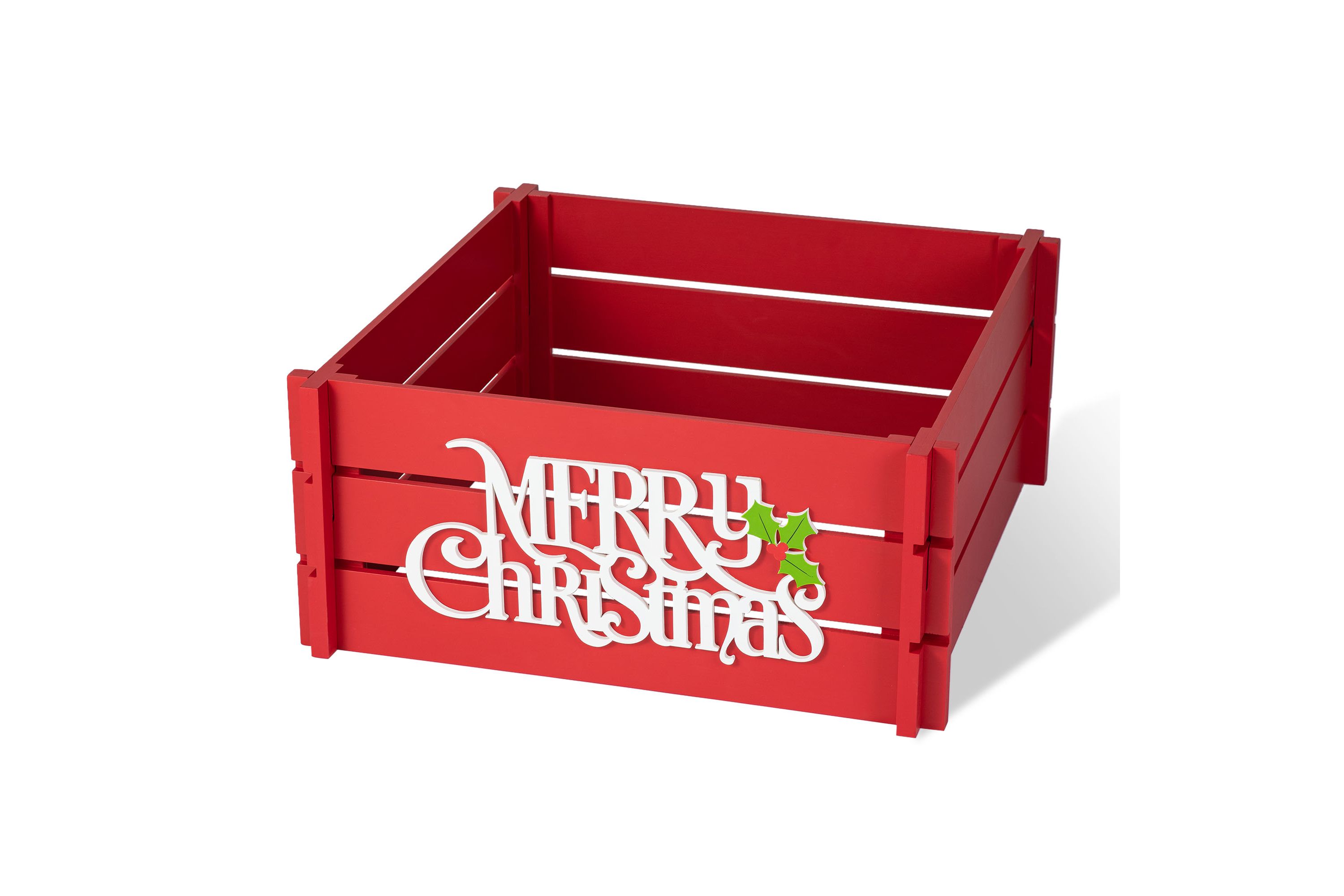 24"L Red "MERRY CHRISTMAS" Wooden Crate Tree Collar(KD)