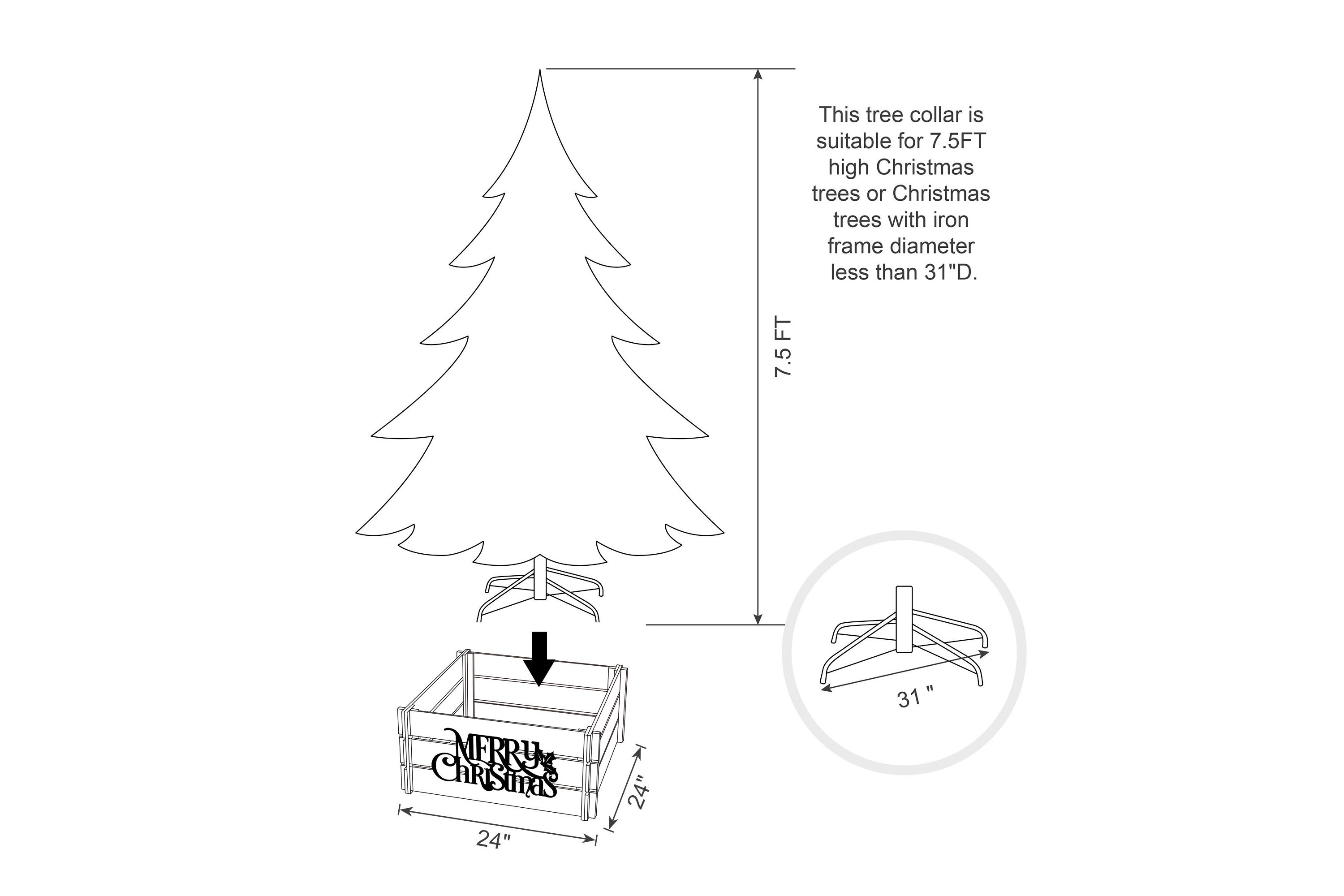 24"L Red "MERRY CHRISTMAS" Wooden Crate Tree Collar(KD)