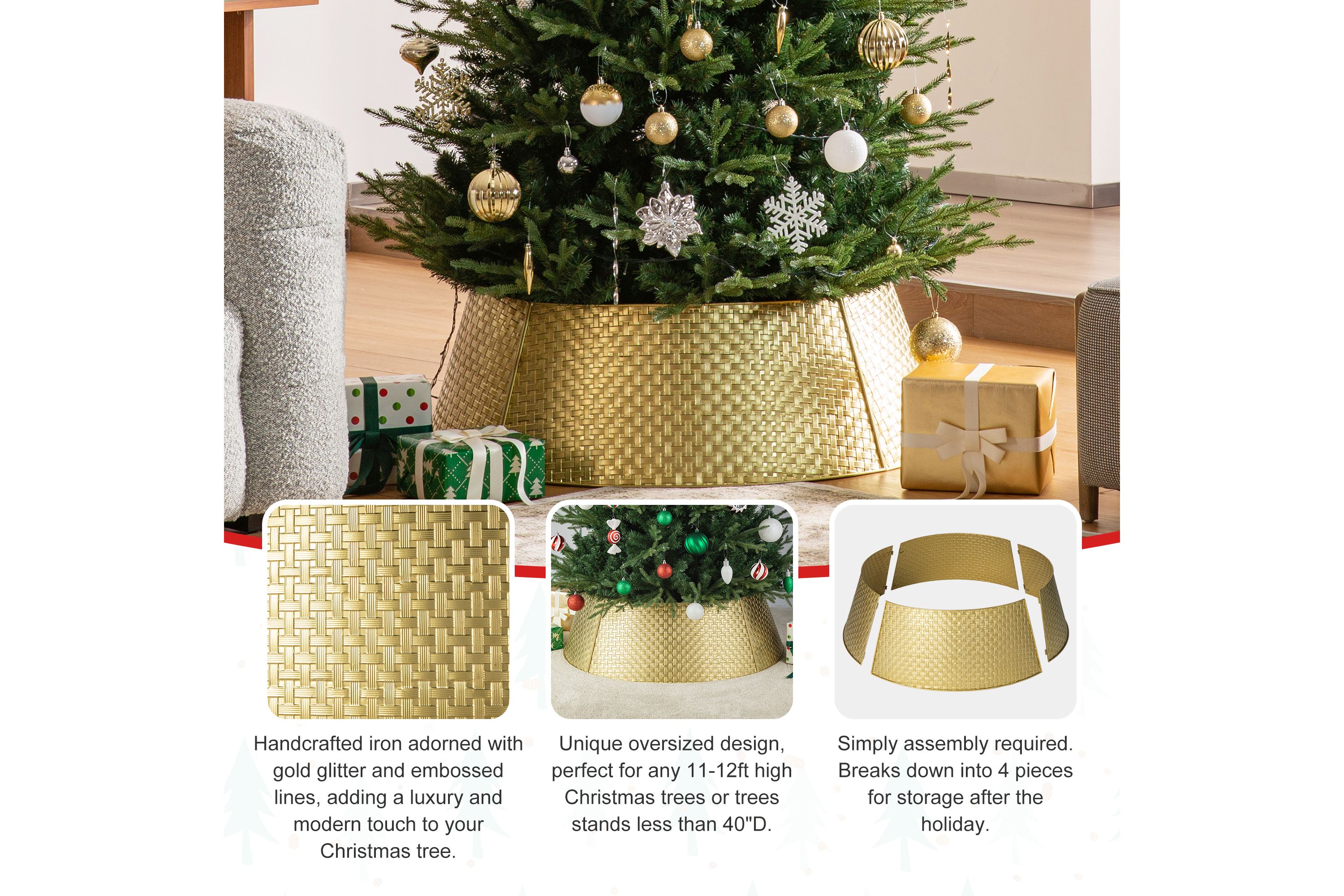 40.5"D Gold Metal Weave Tree Collar (KD)