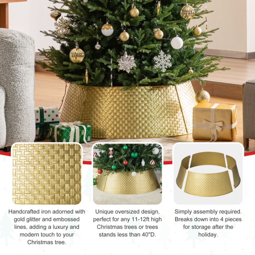 40.5"D Gold Metal Weave Tree Collar (KD)