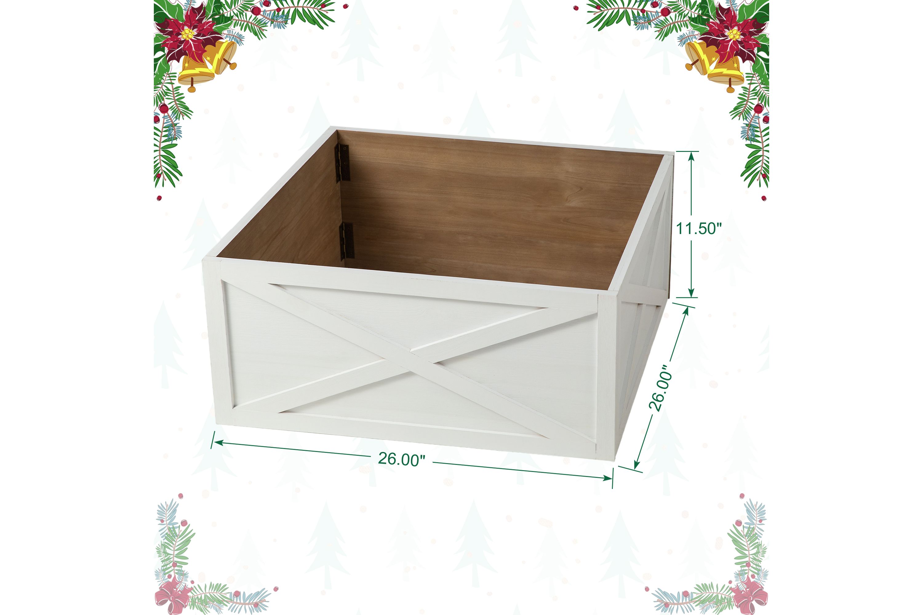 26"L Washed White Wooden Tree Collar(KD)