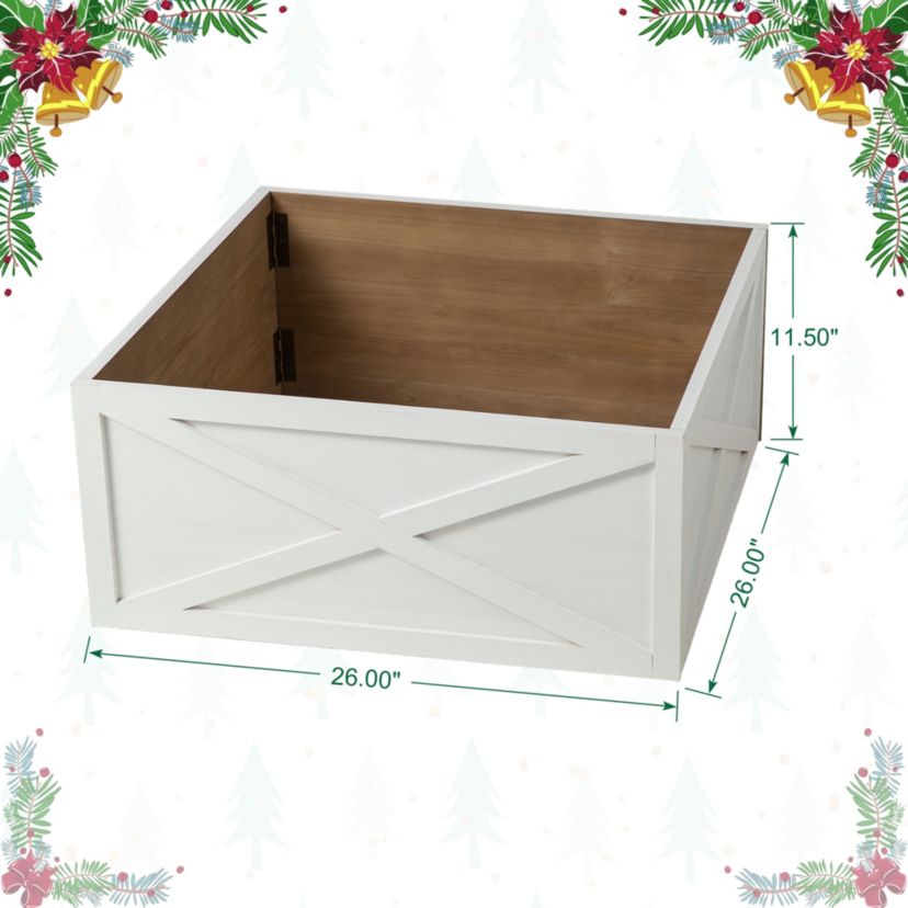 26"L Washed White Wooden Tree Collar(KD)