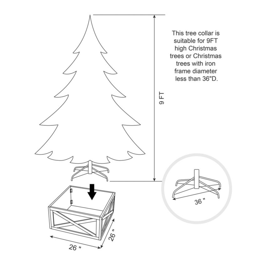 26"L Washed White Wooden Tree Collar(KD)