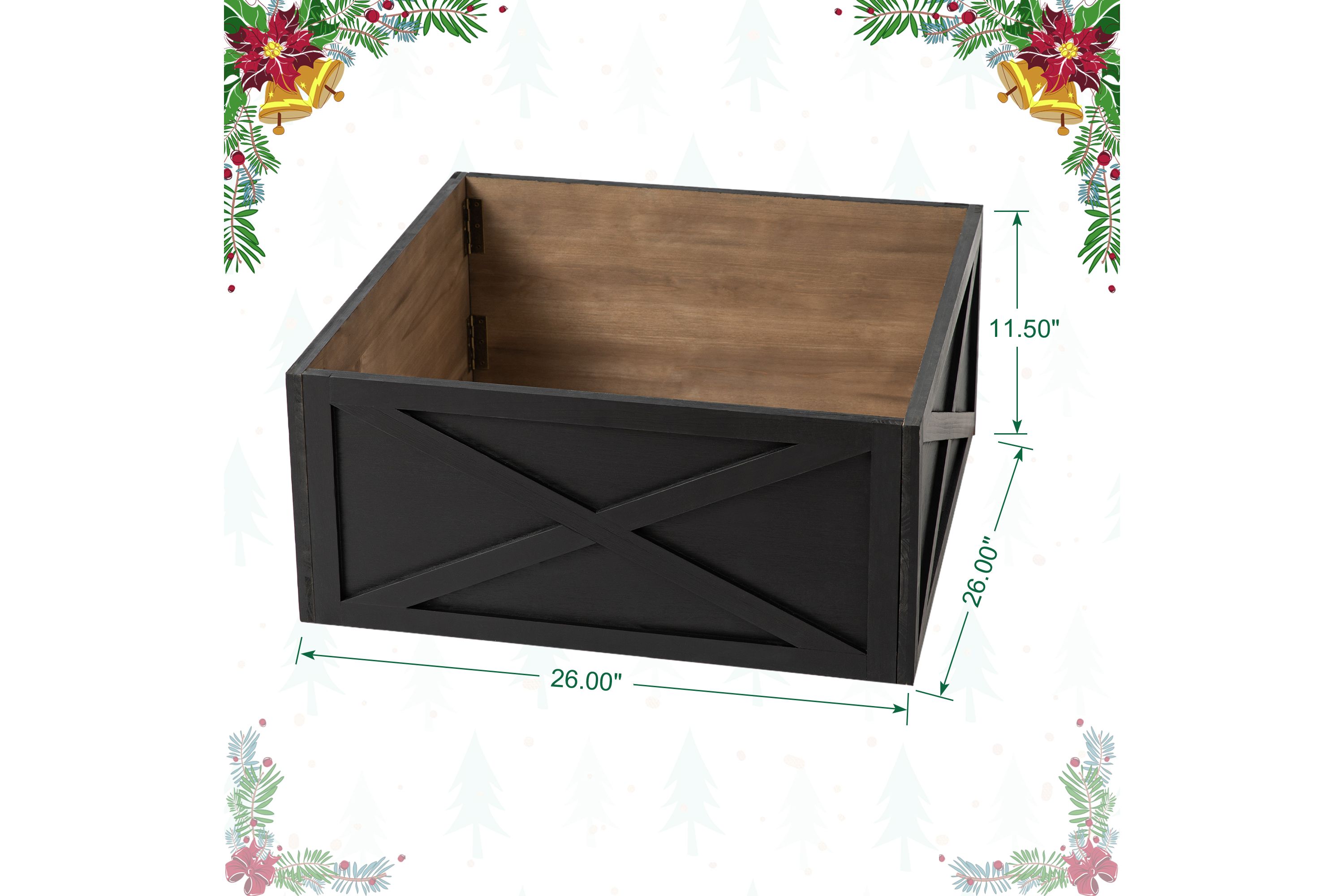 26"L X 26"W Washed Black Wooden Tree Collar(KD)