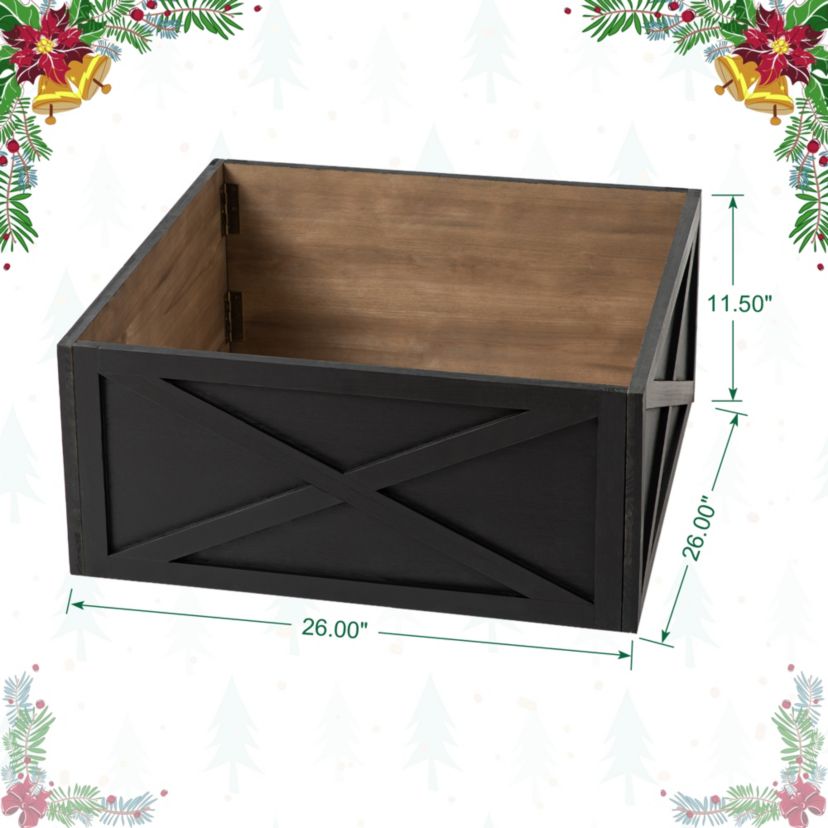 26"L X 26"W Washed Black Wooden Tree Collar(KD)