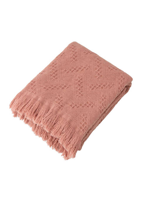 Glitzhome Dusty Pink Grid Cotton Woven Throw