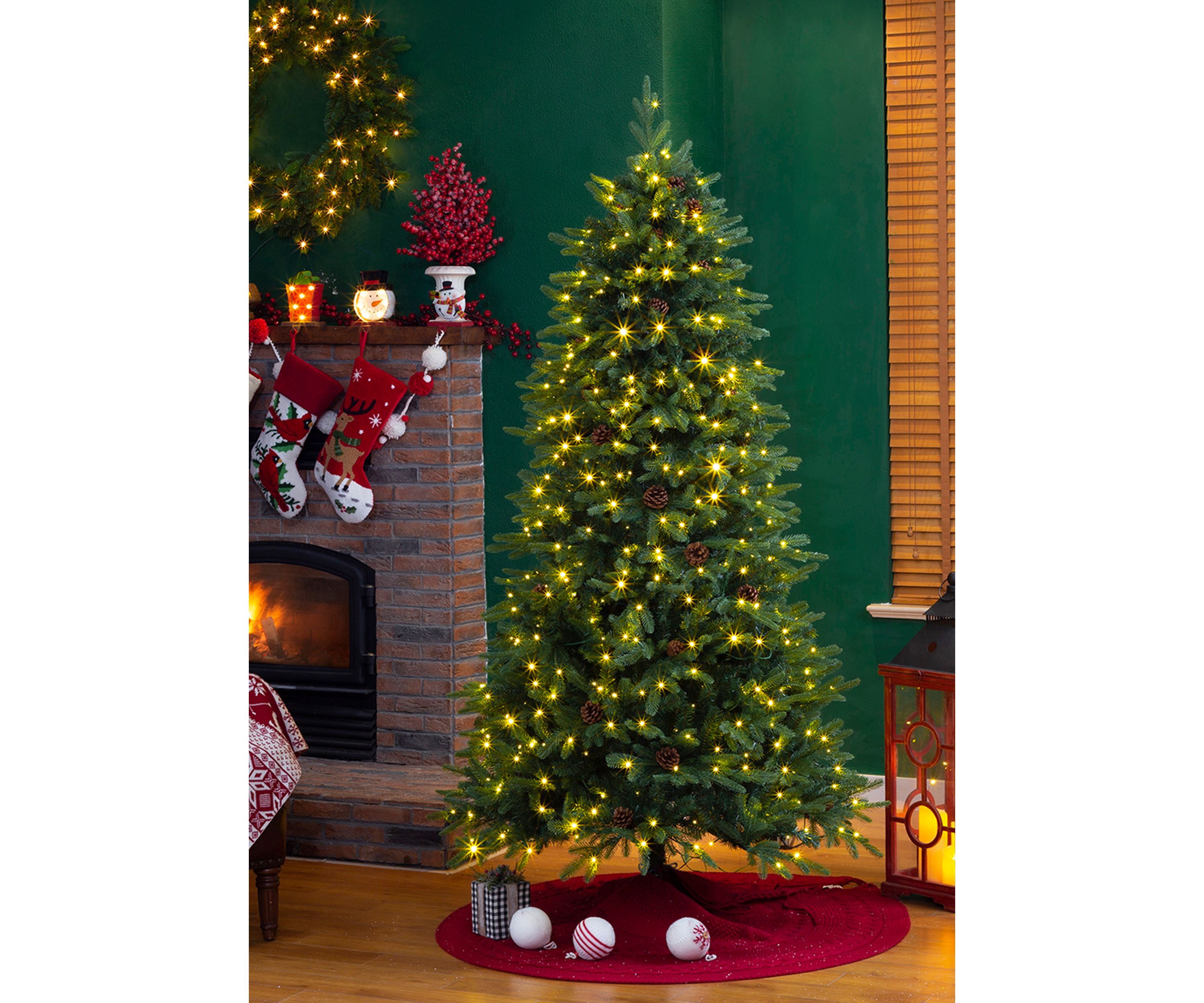 Pre-Lit Green Fir Artificial Christmas Tree with 500 LED Lights, 9 Functional Warm White/Multi-Color, Remote Controller