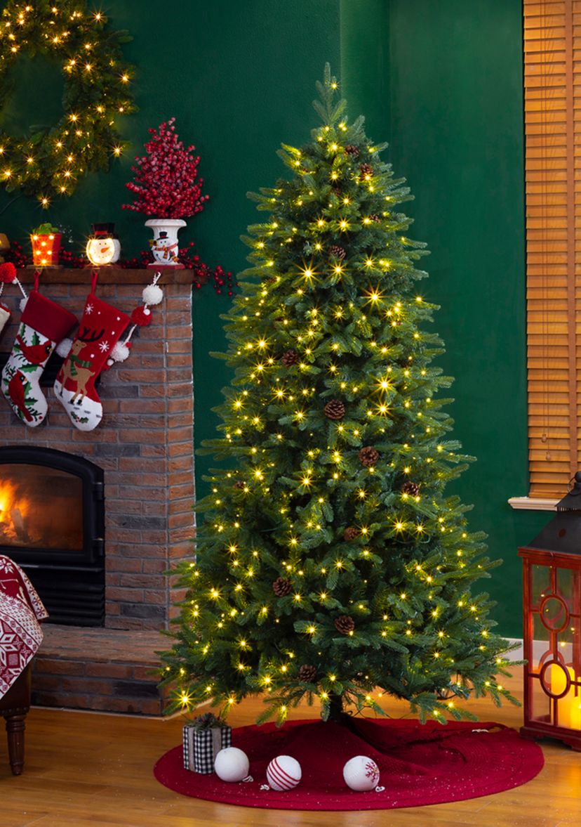 Pre-Lit Green Fir Artificial Christmas Tree with 500 LED Lights, 9 Functional Warm White/Multi-Color, Remote Controller