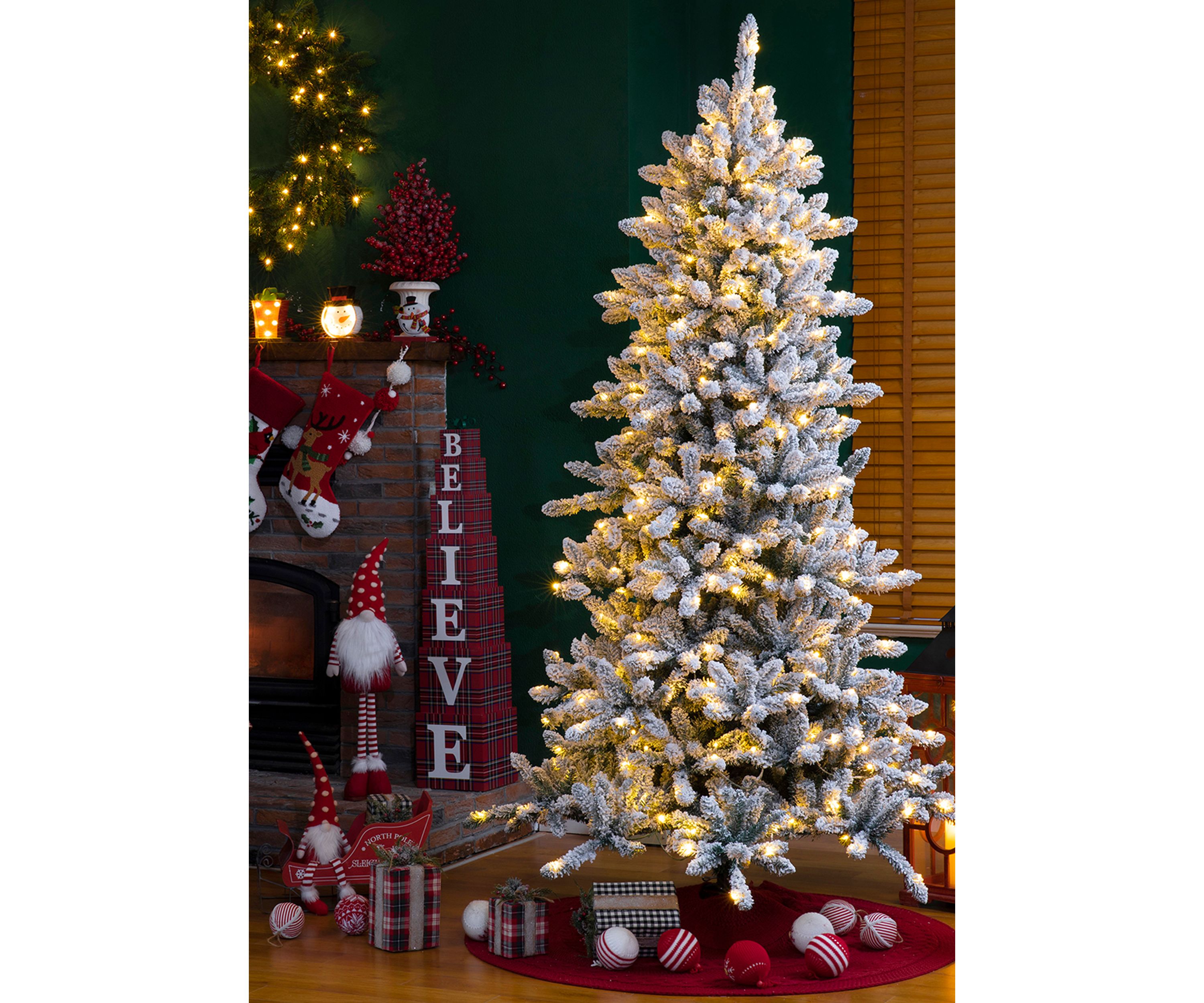 Pre-Lit Snow Flocked Fir Christmas Tree with 400 Warm White Lights