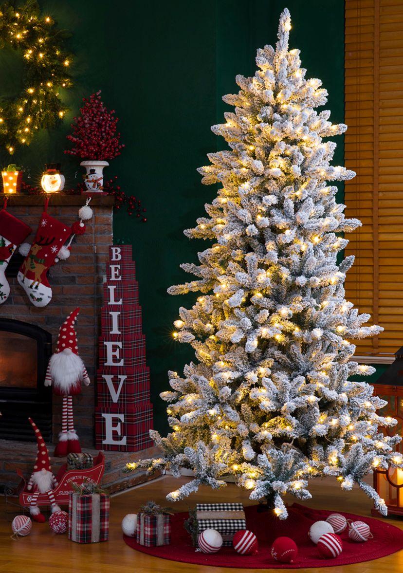 Pre-Lit Snow Flocked Fir Christmas Tree with 400 Warm White Lights