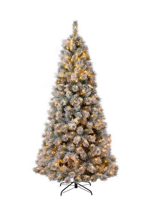 Glitzhome Pre-Lit Snow Flocked Artificial Pine Christmas Tree