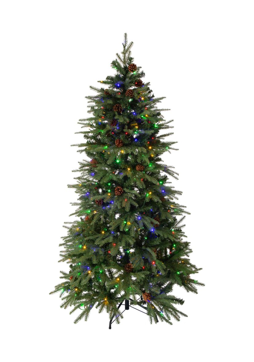 Pre-Lit Green Fir Artificial Christmas Tree with 350 LED Lights, 9 Functional Warm White/Multi-Color, Remote Controller