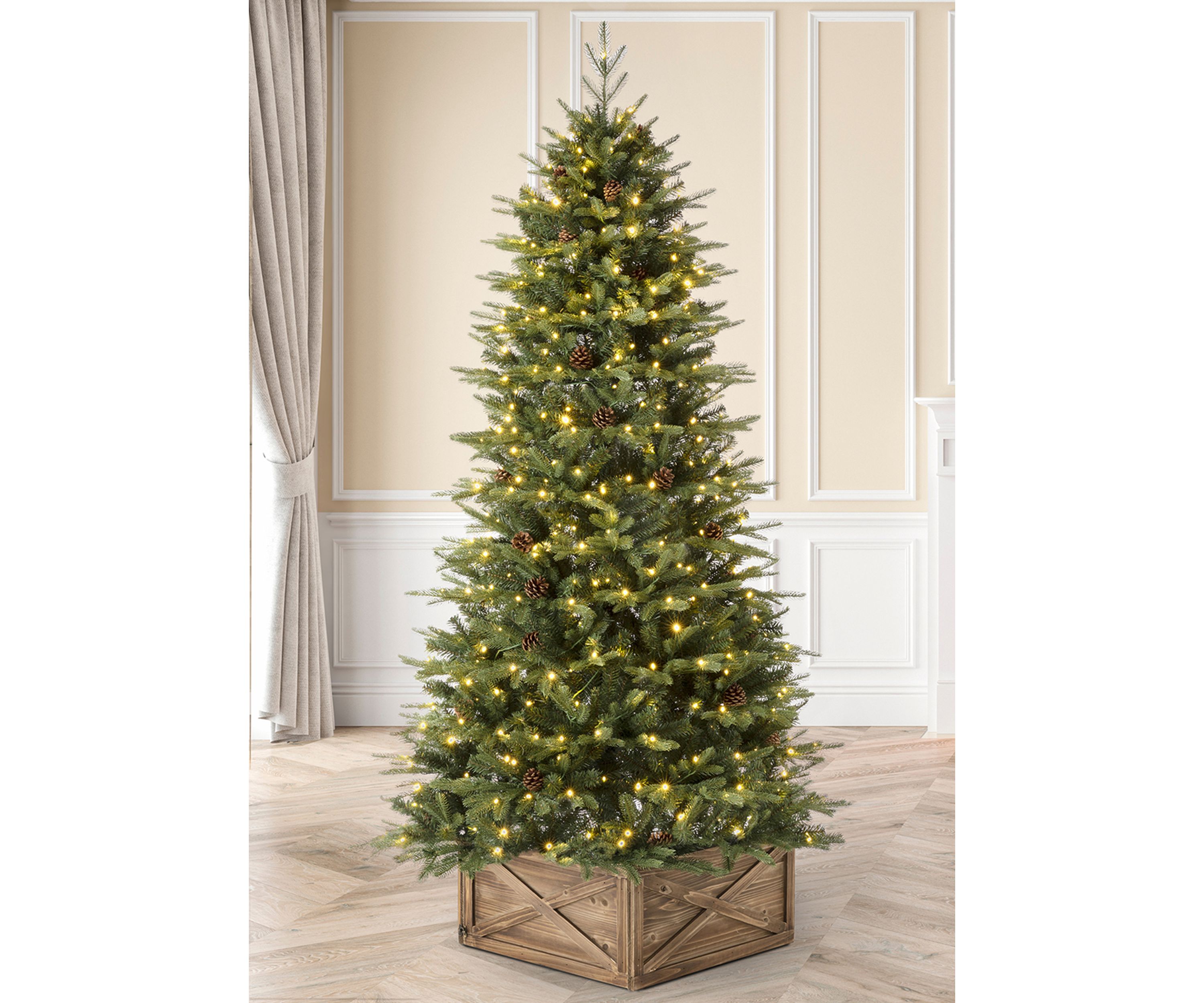 Pre-Lit Green Fir Artificial Christmas Tree with 350 LED Lights, 9 Functional Warm White/Multi-Color, Remote Controller