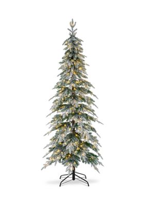 Glitzhome 7.5 Foot Pre-Lit Flocked Pencil Spruce Artificial Christmas Tree with 350 Lights
