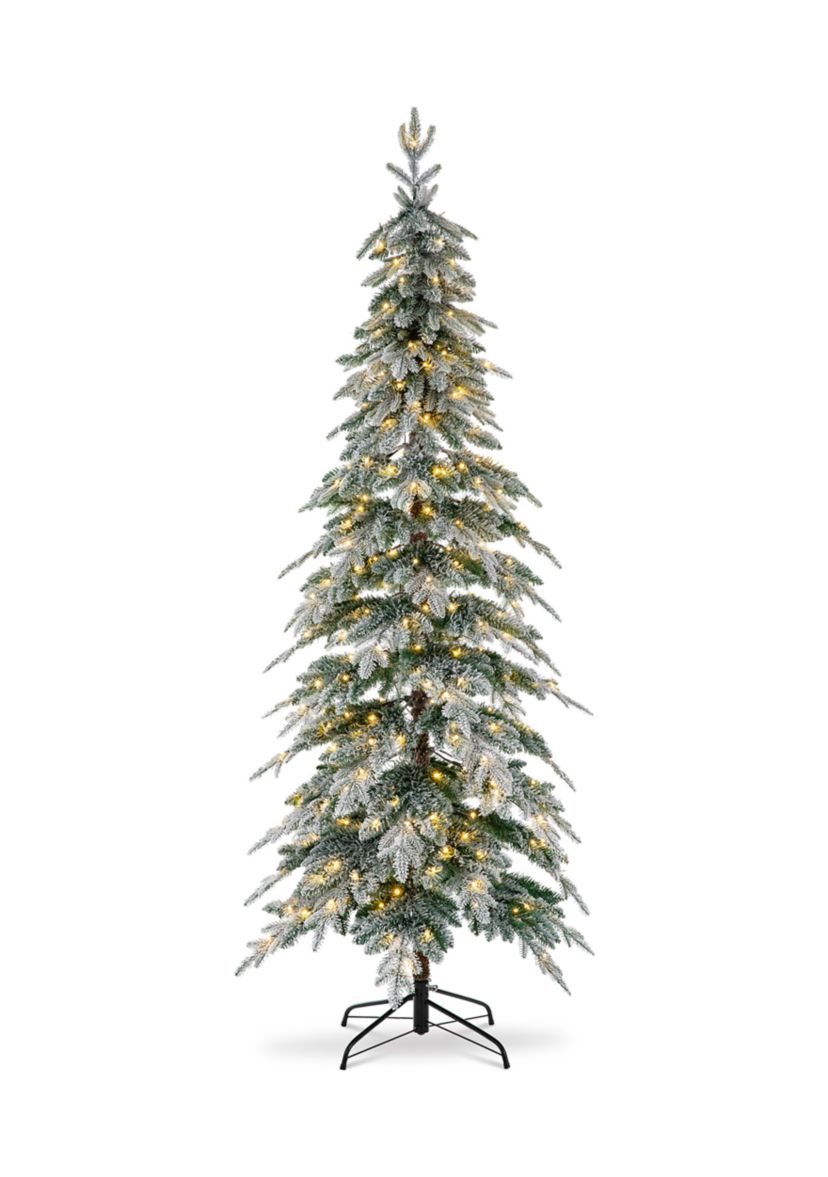 7.5 Foot Pre-Lit Flocked Pencil Spruce Artificial Christmas Tree with 350 Lights