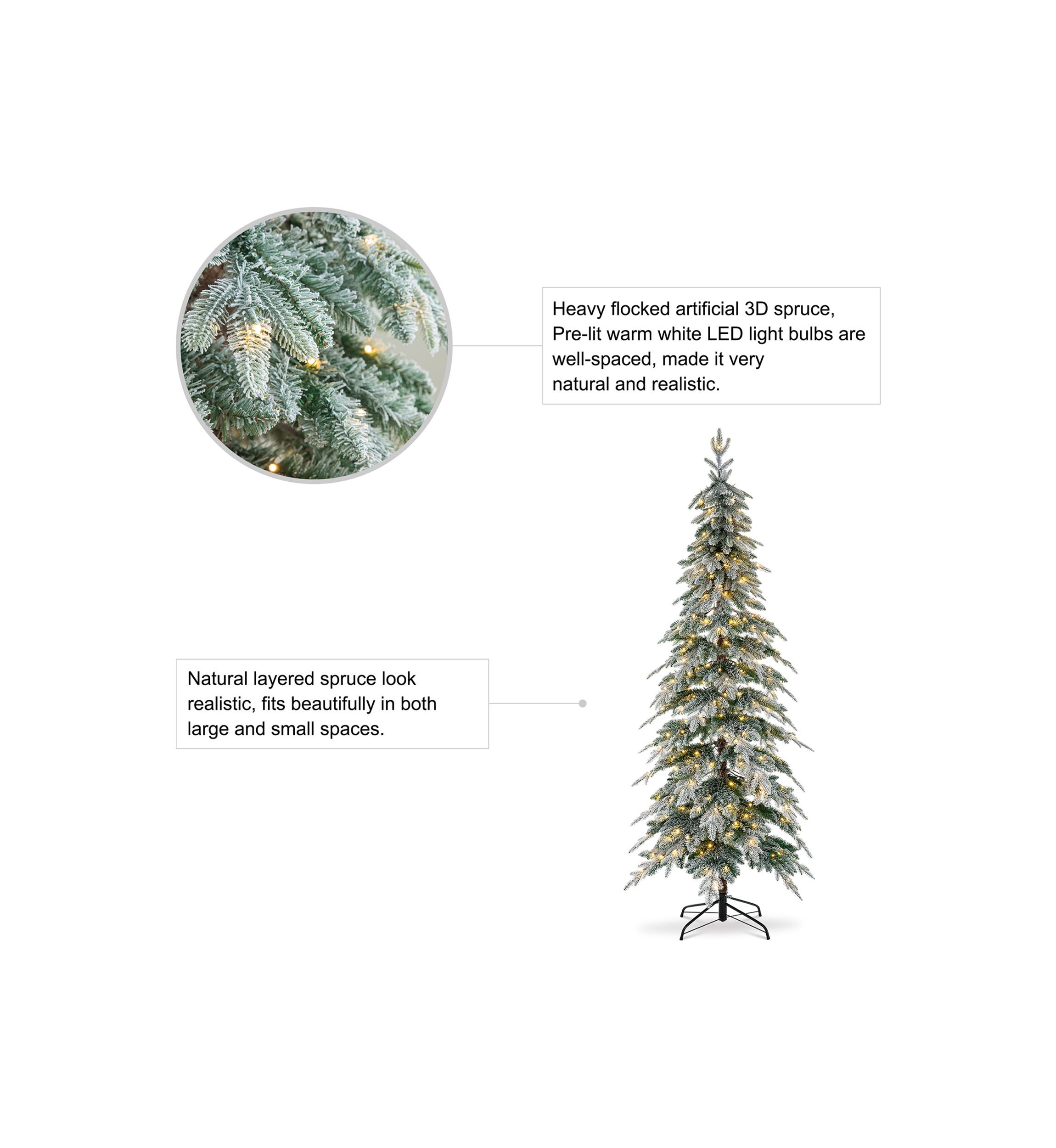 7.5 Foot Pre-Lit Flocked Pencil Spruce Artificial Christmas Tree with 350 Lights