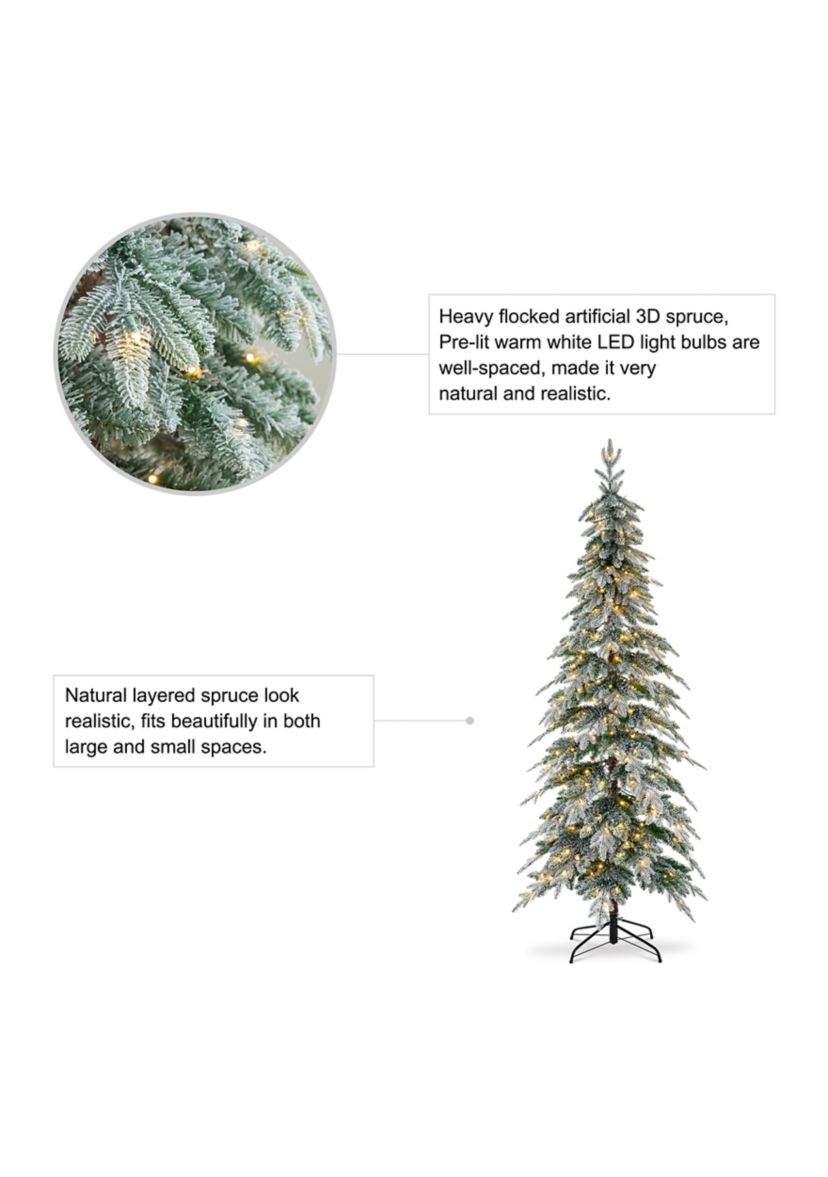 7.5 Foot Pre-Lit Flocked Pencil Spruce Artificial Christmas Tree with 350 Lights