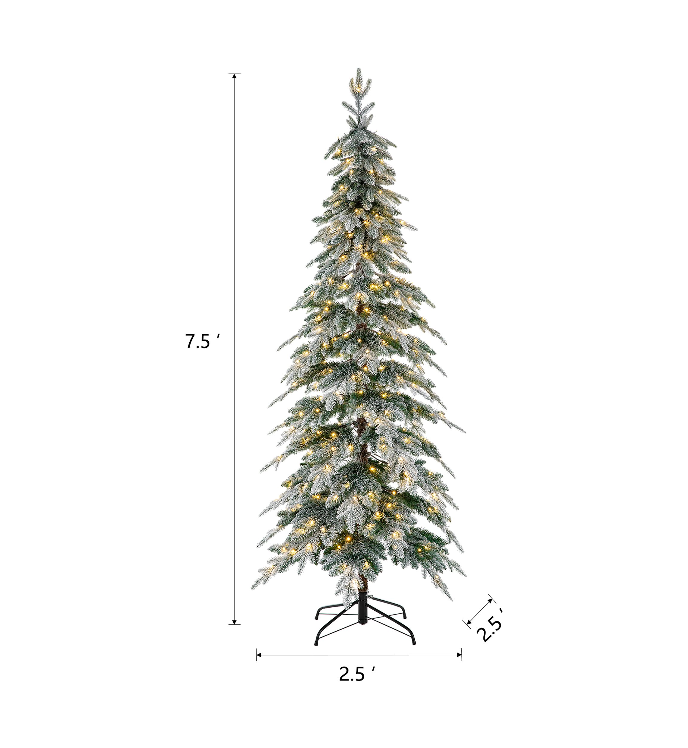 7.5 Foot Pre-Lit Flocked Pencil Spruce Artificial Christmas Tree with 350 Lights