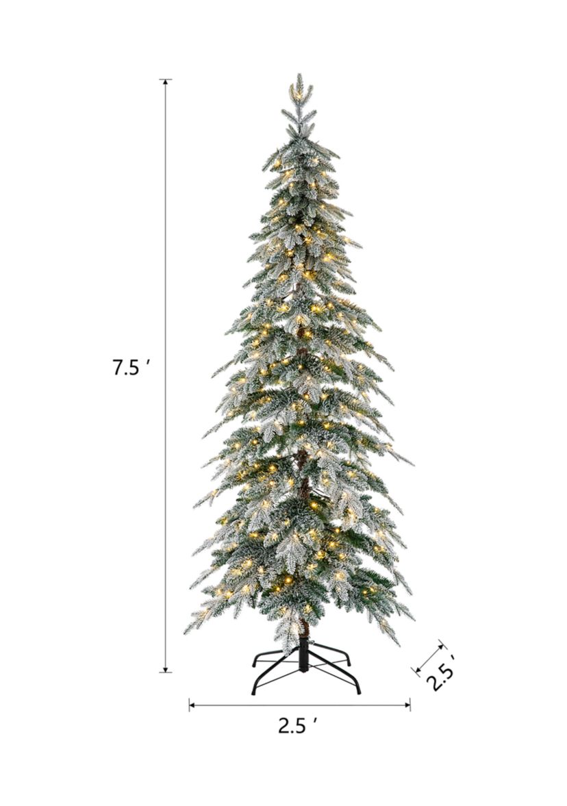 7.5 Foot Pre-Lit Flocked Pencil Spruce Artificial Christmas Tree with 350 Lights