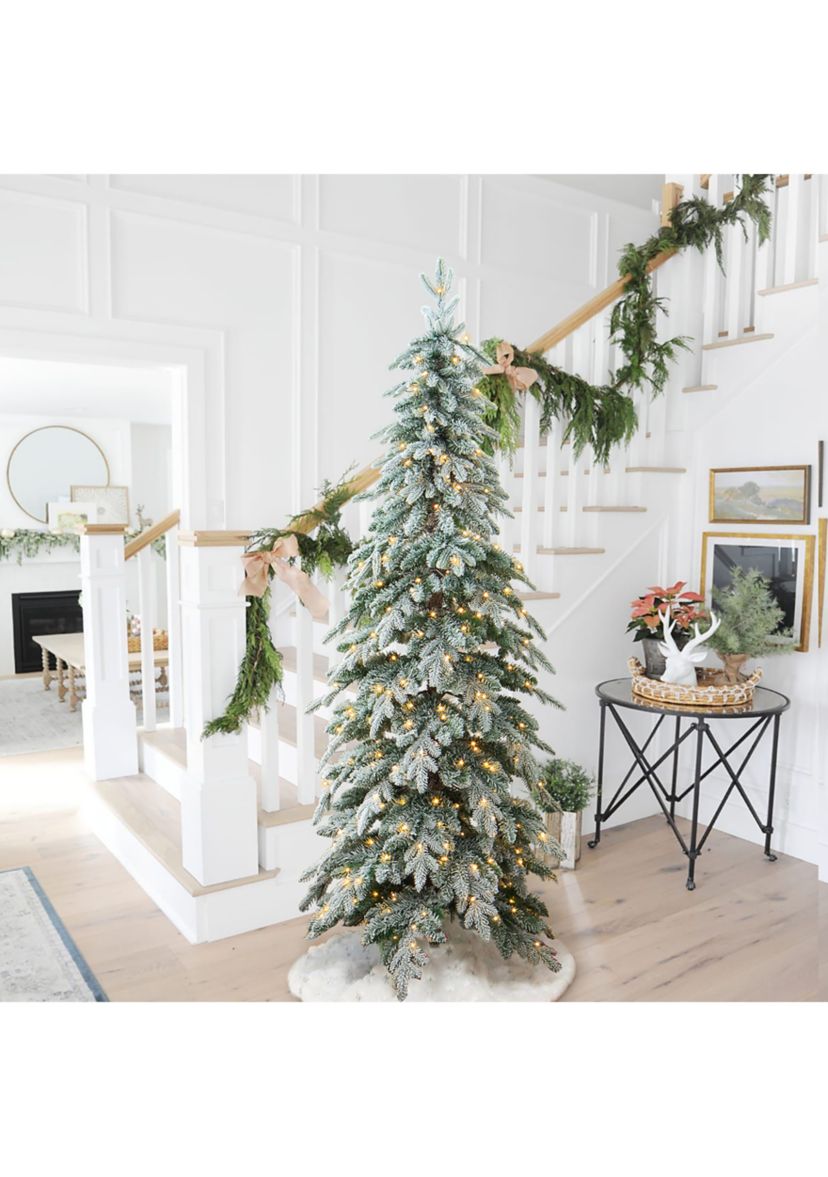 7.5 Foot Pre-Lit Flocked Pencil Spruce Artificial Christmas Tree with 350 Lights