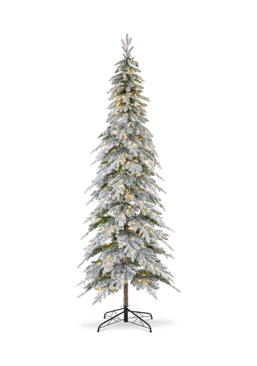 9 Foot Pre-Lit Flocked Pencil Spruce Artificial Christmas Tree with 470 Lights