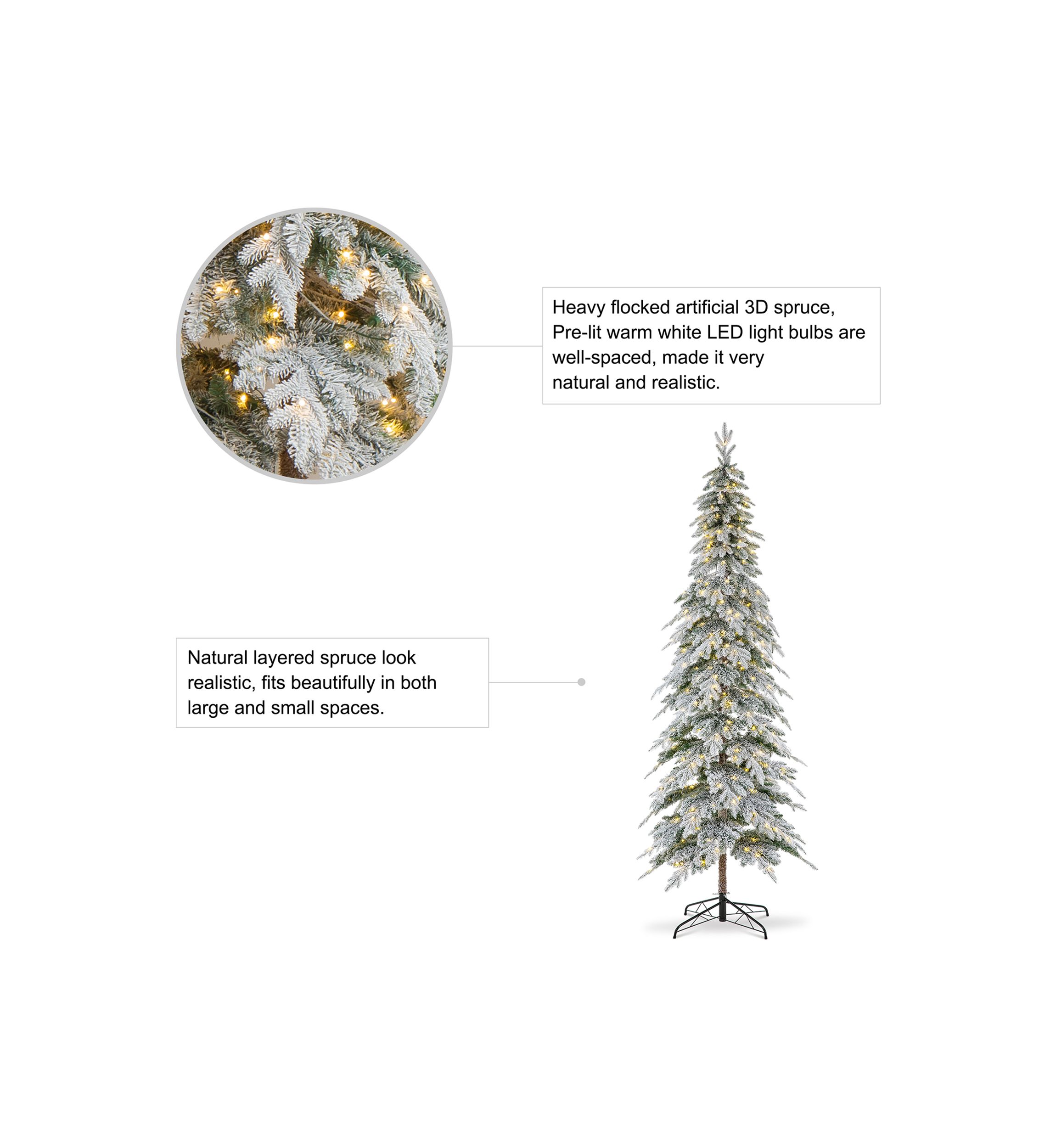 9 Foot Pre-Lit Flocked Pencil Spruce Artificial Christmas Tree with 470 Lights
