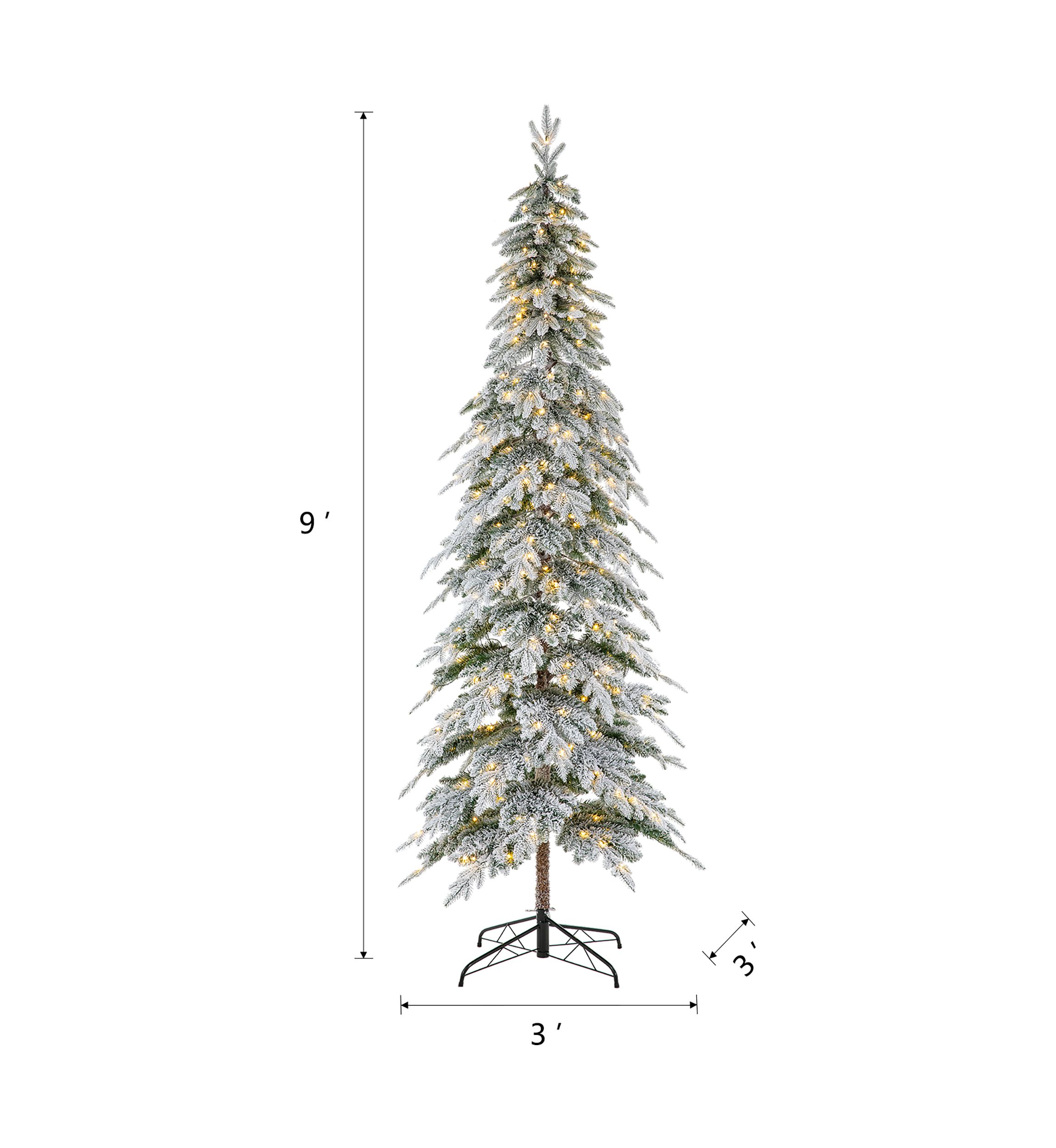 9 Foot Pre-Lit Flocked Pencil Spruce Artificial Christmas Tree with 470 Lights