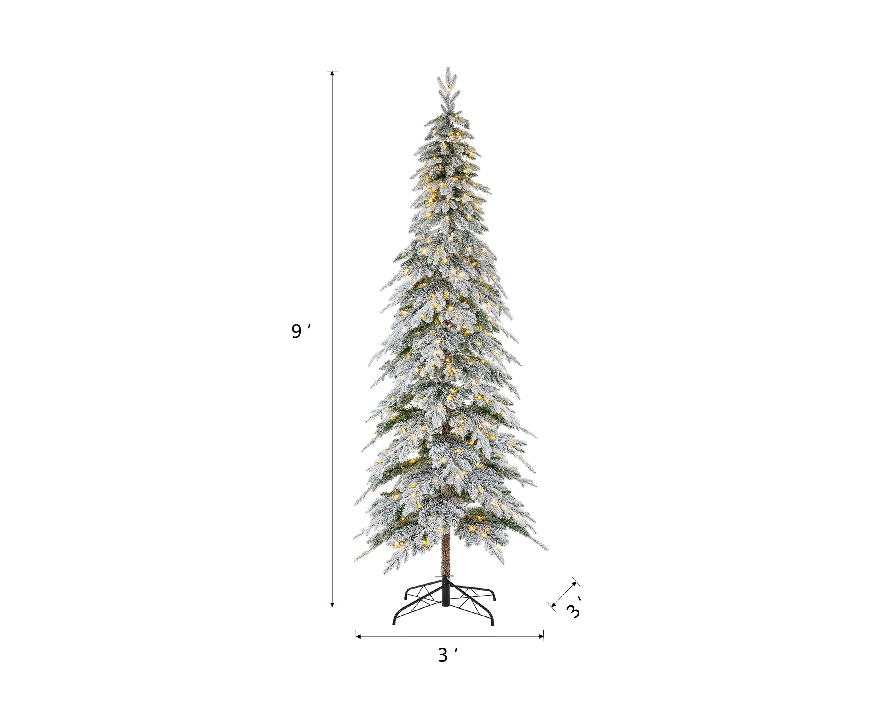 9 Foot Pre-Lit Flocked Pencil Spruce Artificial Christmas Tree with 470 Lights
