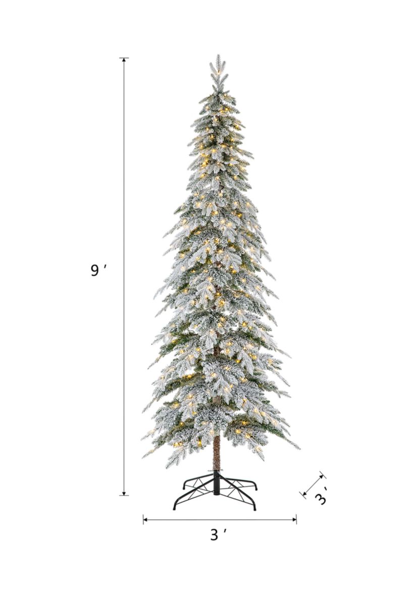 9 Foot Pre-Lit Flocked Pencil Spruce Artificial Christmas Tree with 470 Lights