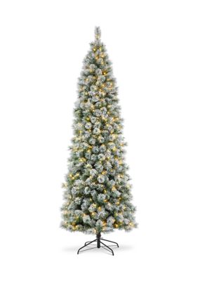 Glitzhome 9 Foot Pre-Lit Flocked Pencil Pine Artificial Christmas Tree with 500 Lights