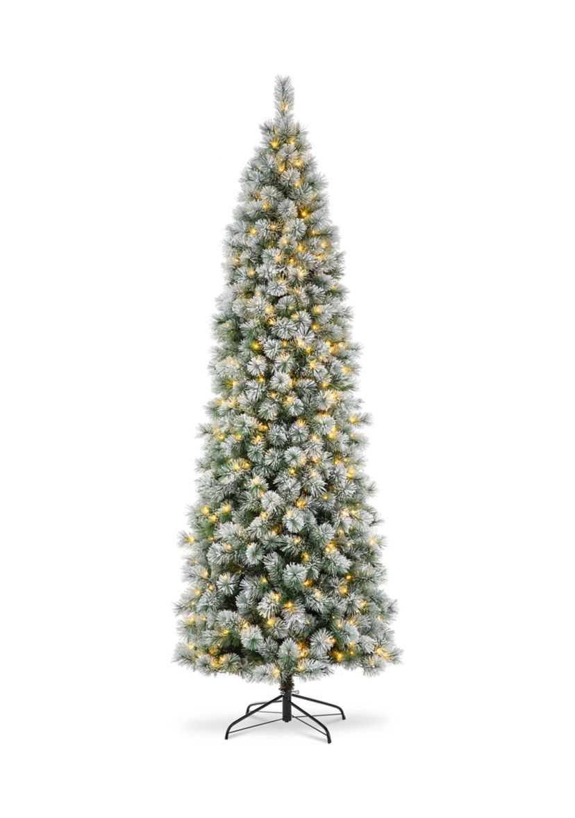 9 Foot Pre-Lit Flocked Pencil Pine Artificial Christmas Tree with 500 Lights
