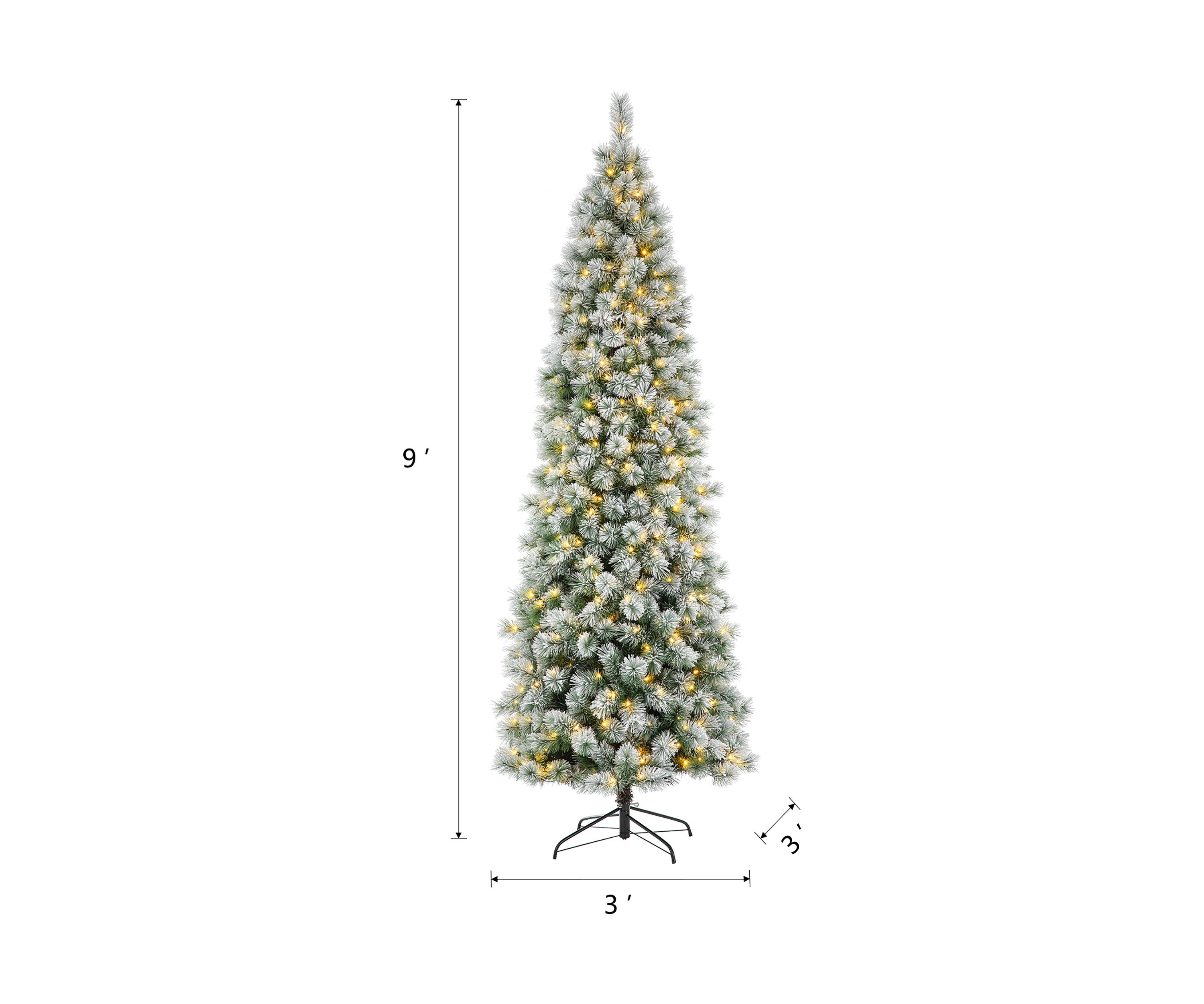 9 Foot Pre-Lit Flocked Pencil Pine Artificial Christmas Tree with 500 Lights