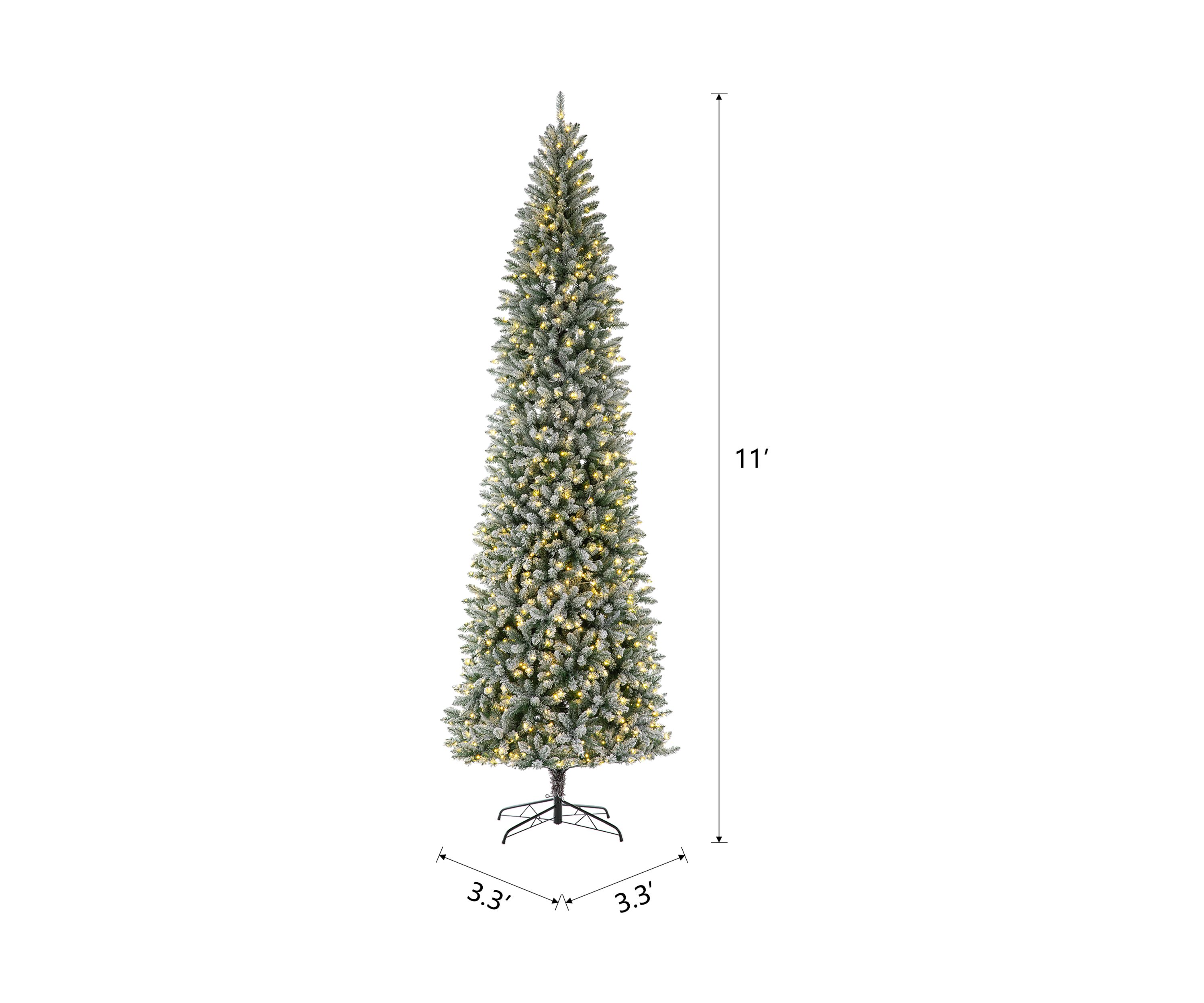 11 Foot Pre-Lit Flocked Pencil Fir Artificial Christmas Tree with 950 Lights