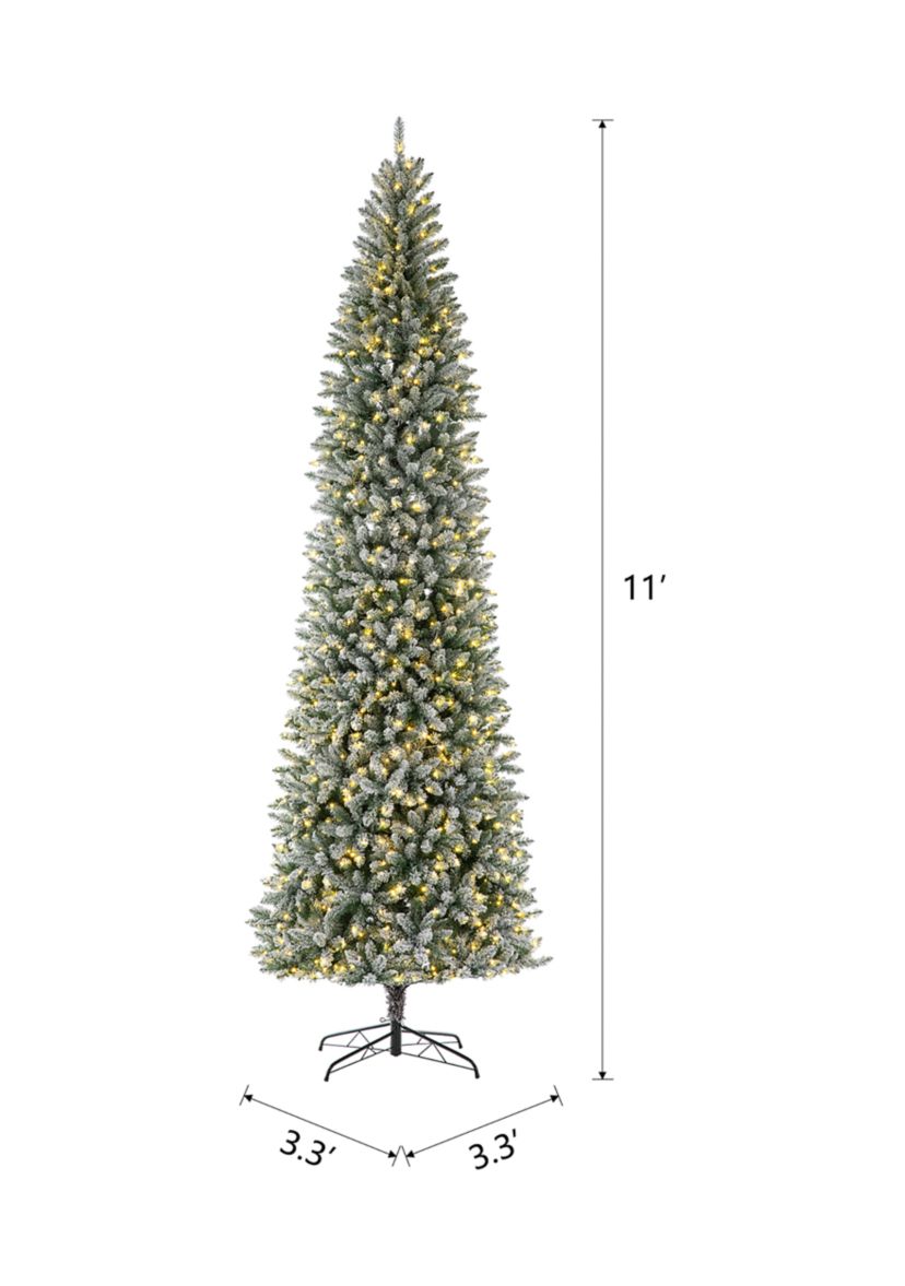 11 Foot Pre-Lit Flocked Pencil Fir Artificial Christmas Tree with 950 Lights